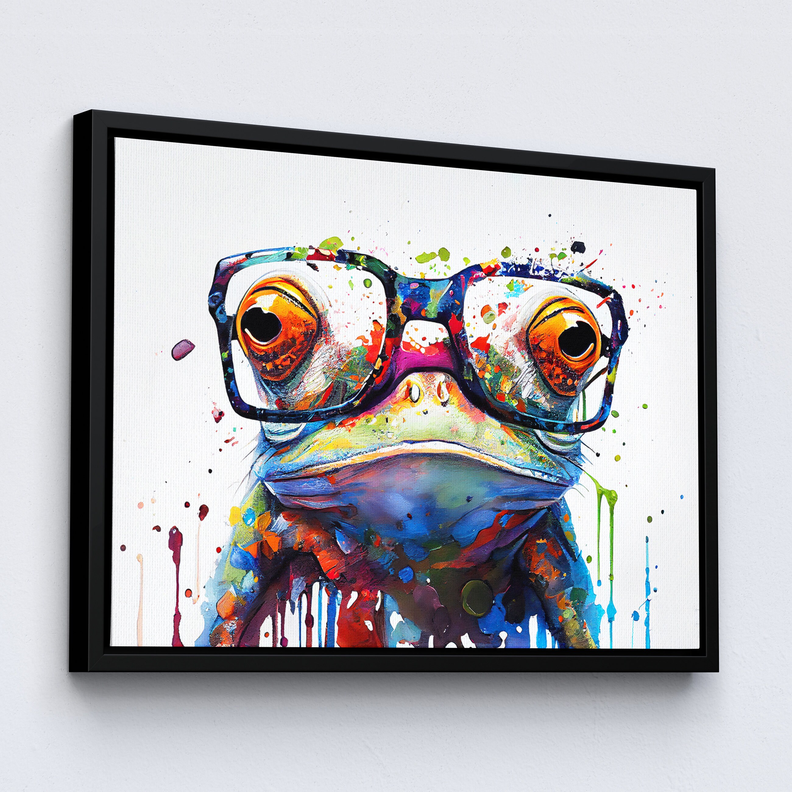 Fun & Unique Frog With Glasses Abstract Modern Painting Wall Art ...