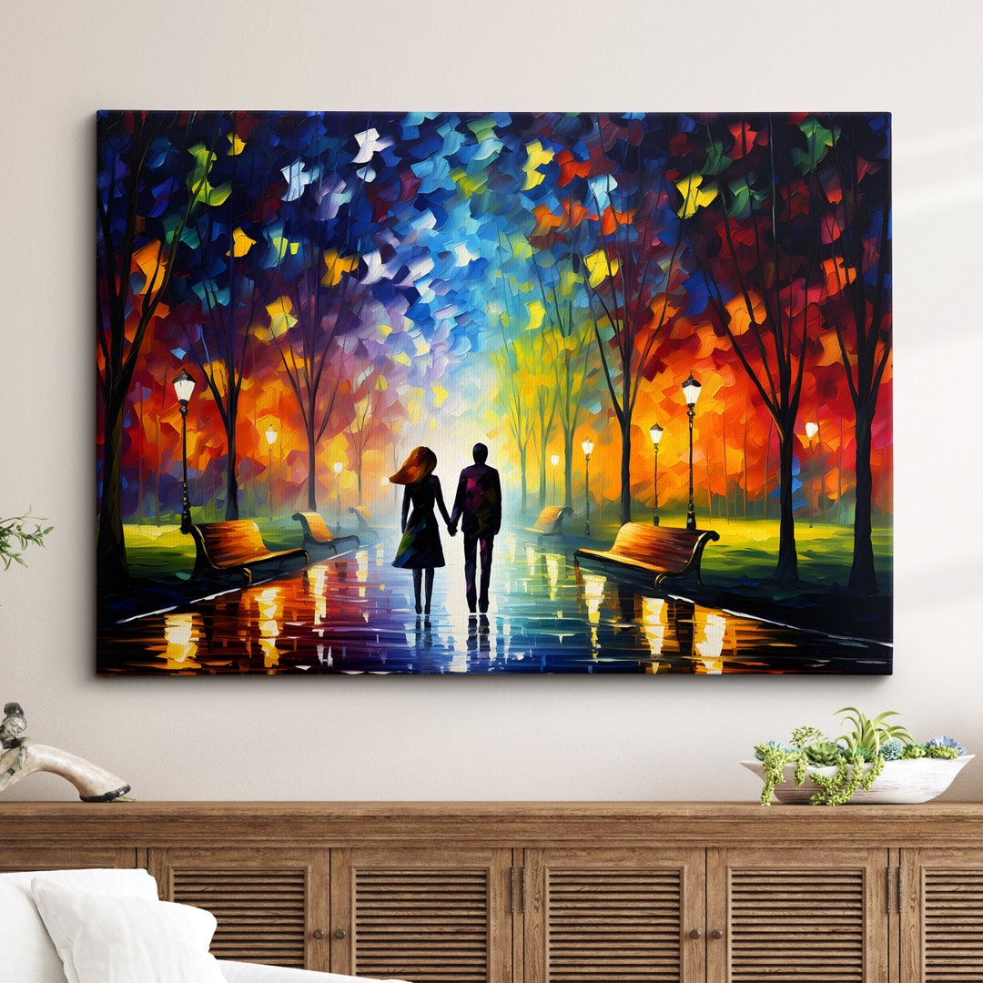 Romance Couple Walking Starry Night Van Gogh Oil Painting Wall Art ...