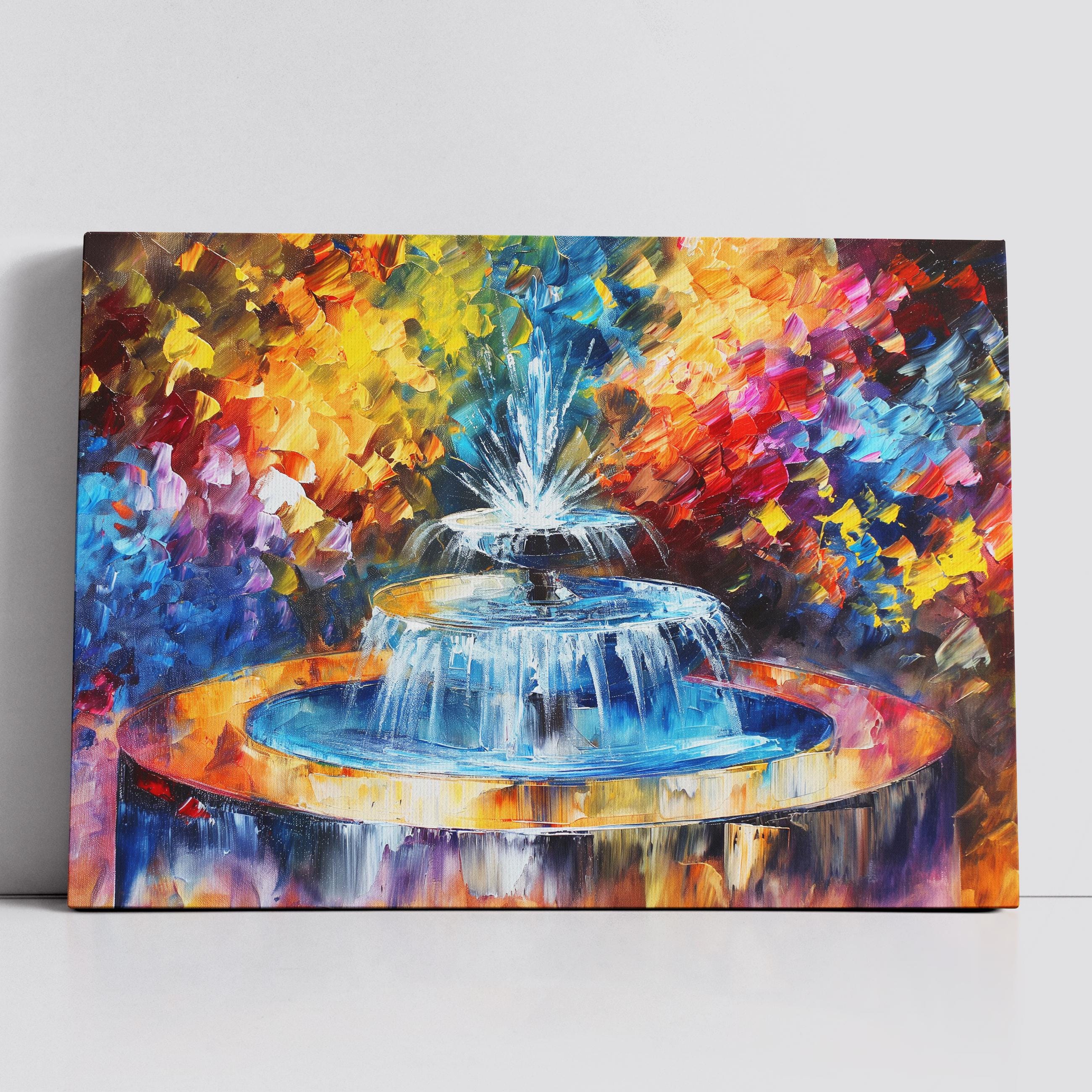 Water Fountain Modern Oil Abstract Painting Wall Art, Natural