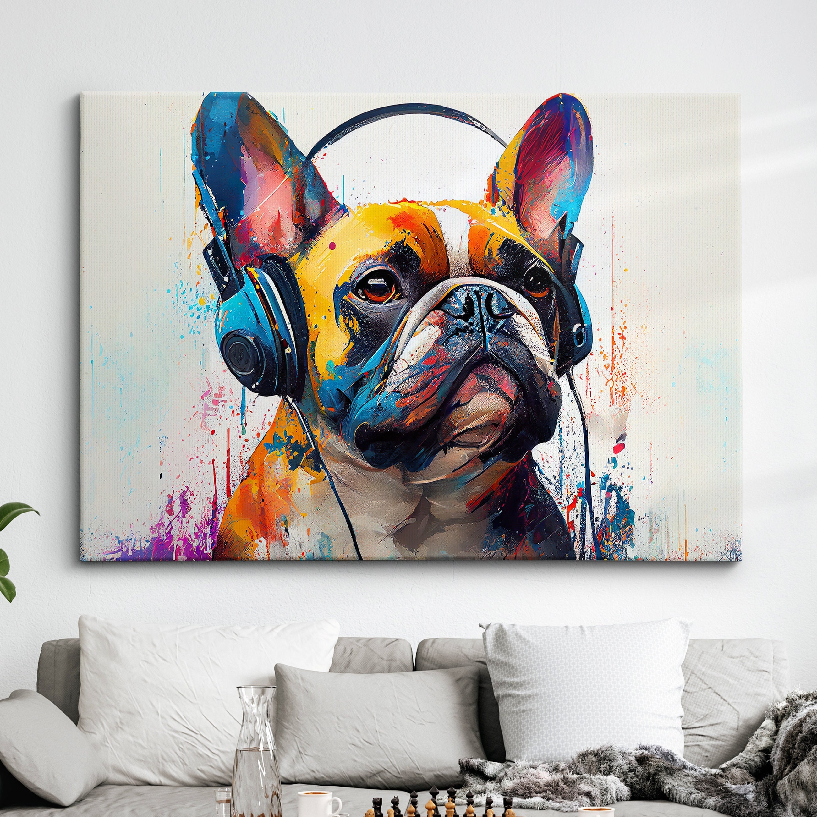 French Bulldog With Headphones Dog Pet Abstract Modern