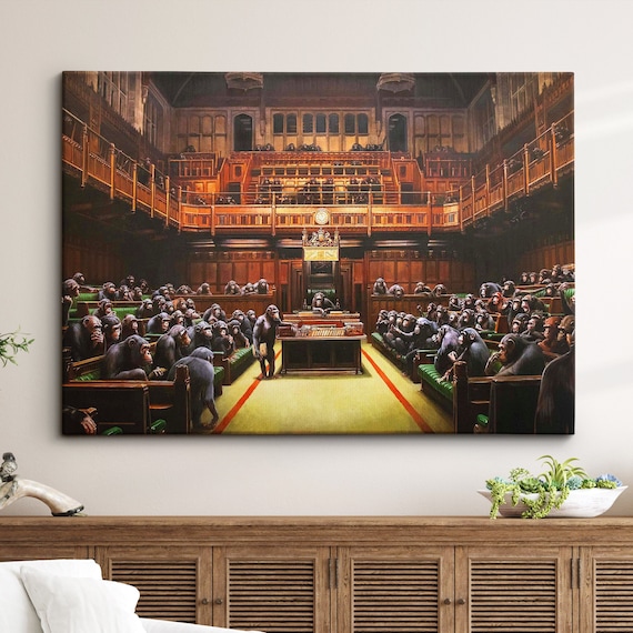 Chimps in Parliament Government Abstract Oil Painting Banksy Wall