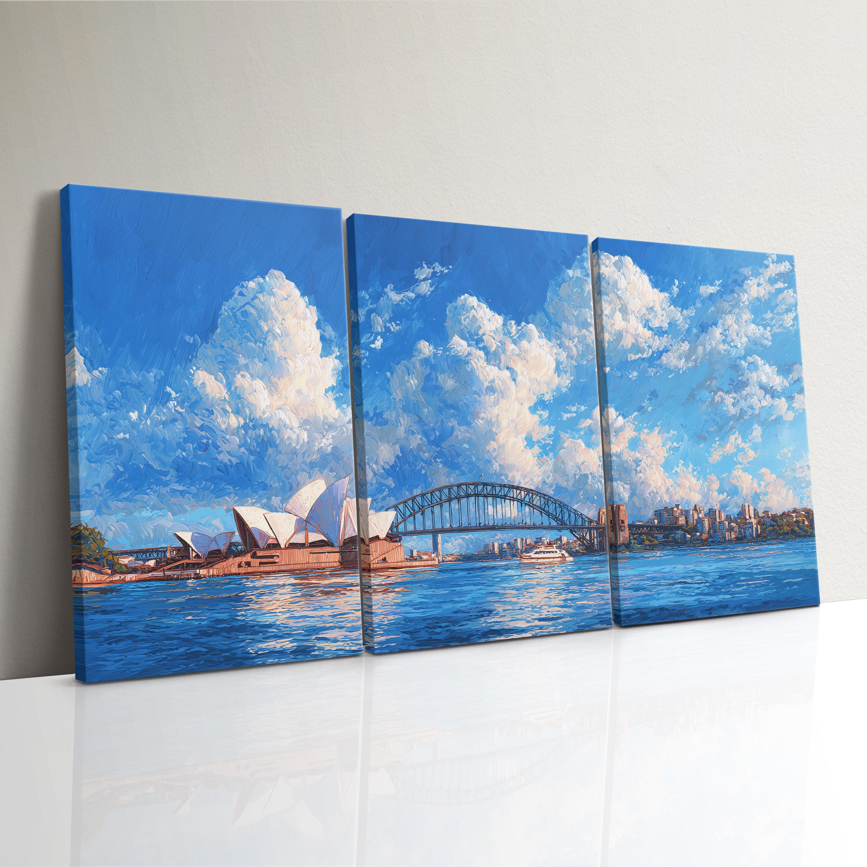 Sydney Opera House 3 Panel Split Canvas Wall Art Harbour Sunset