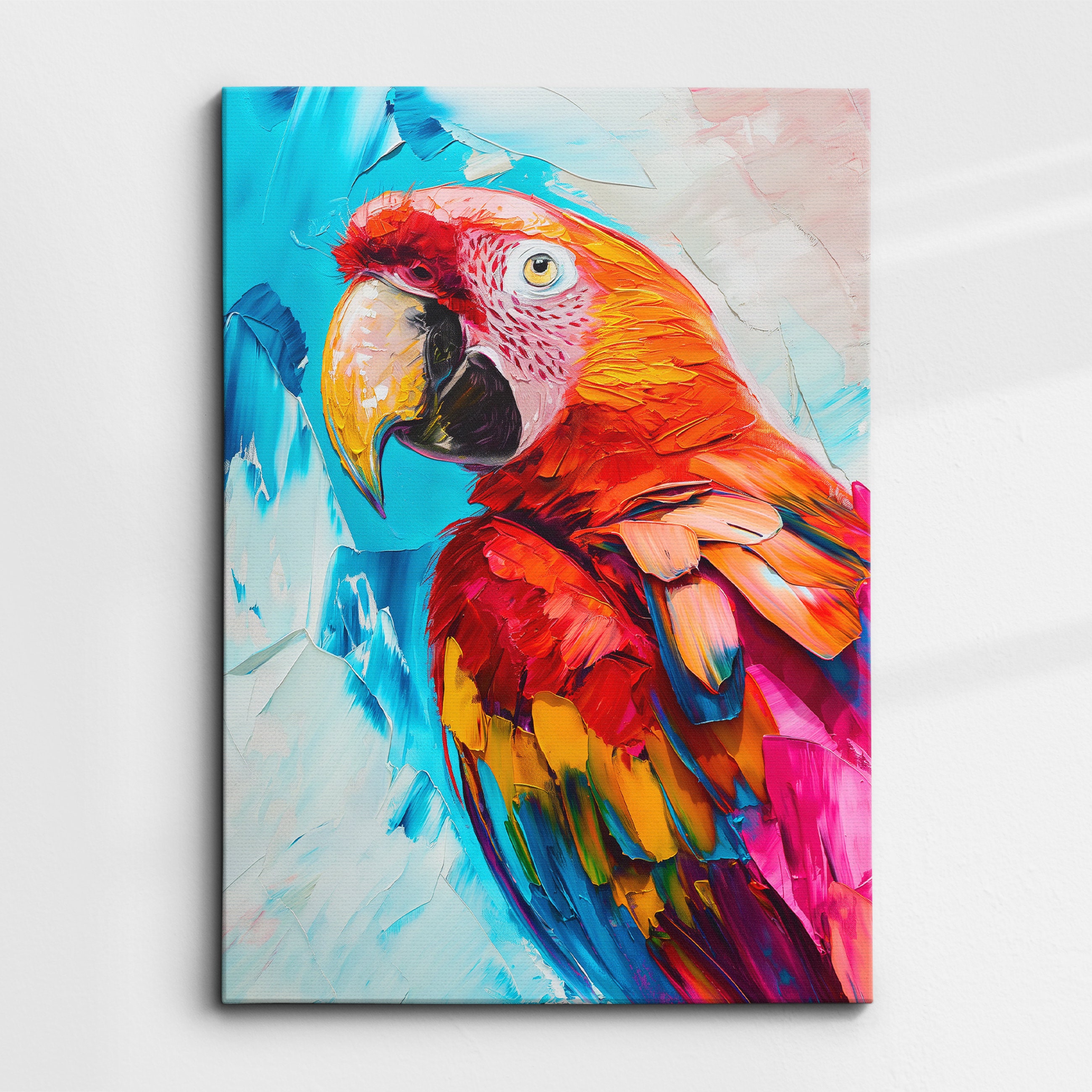 Colorful Parrot Abstract Oil Painting Pop Art Style Wall Art