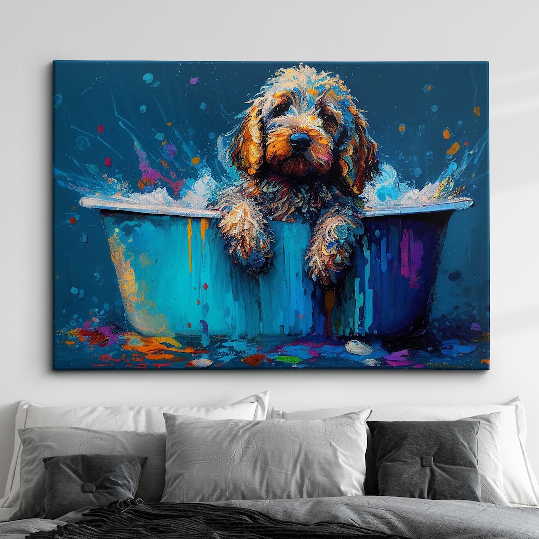 Colorful Cockapoo Dog Pet Abstract Modern Oil Painting Wall Art, Framed ...