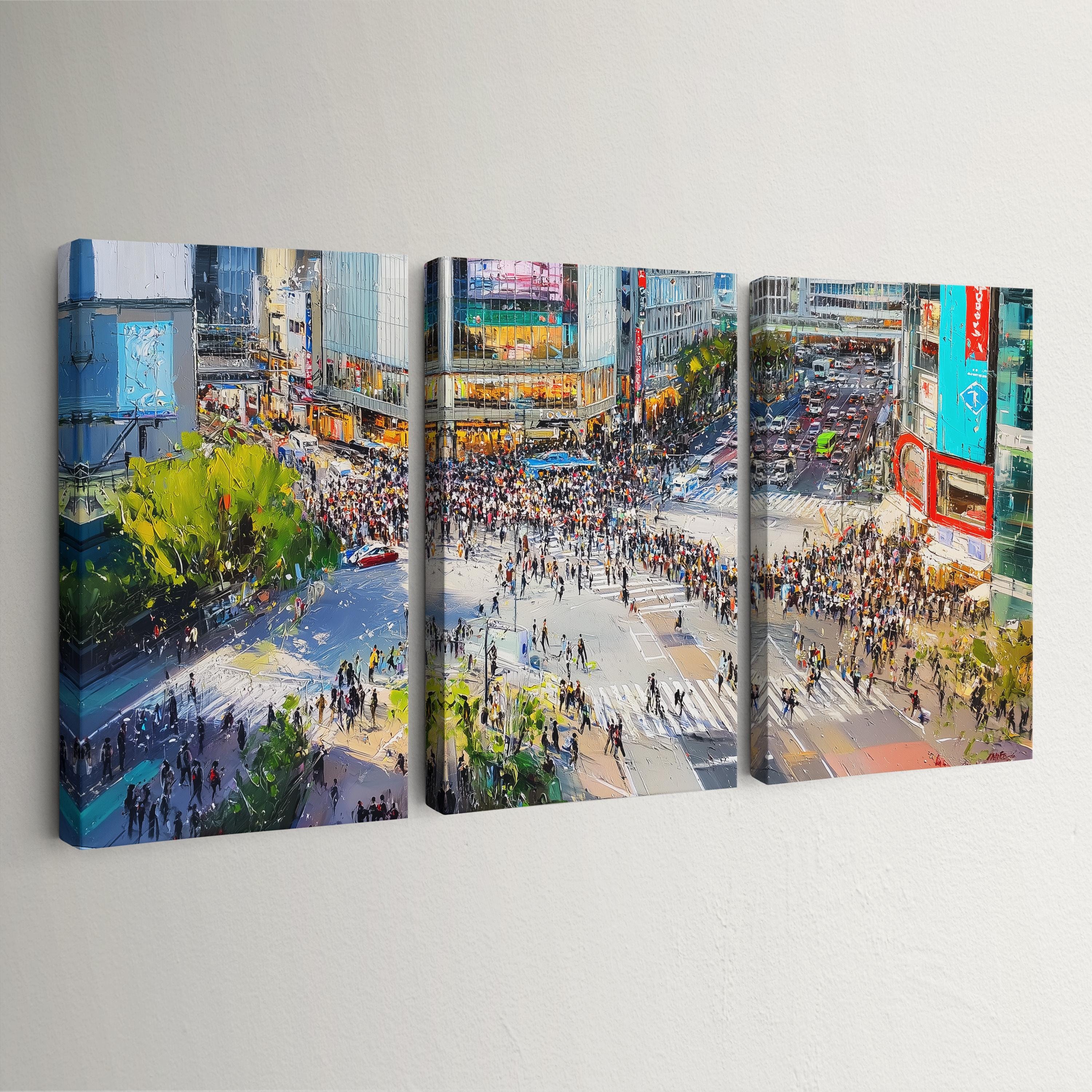 Tokyo Shibuya Crossing 3 Panel Split Canvas Wall Art Japan Urban