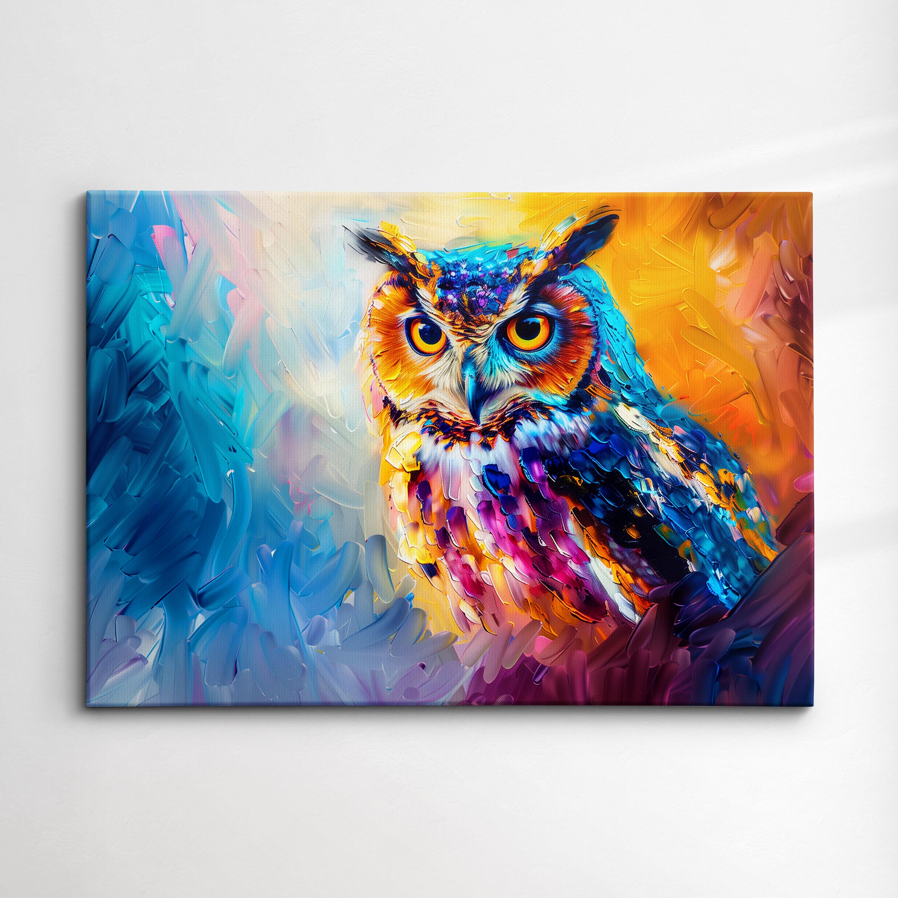 Majestic Owl Animal Abstract Animal Rainbow Oil Painting Splatter