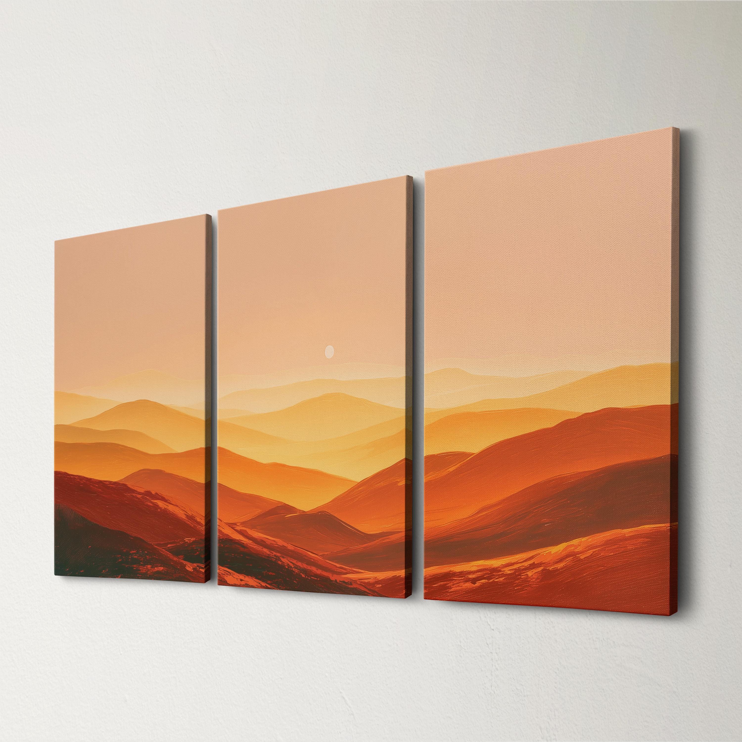 Sunset Painting Abstract 3 Panel Split Canvas Painting Calm Sunset