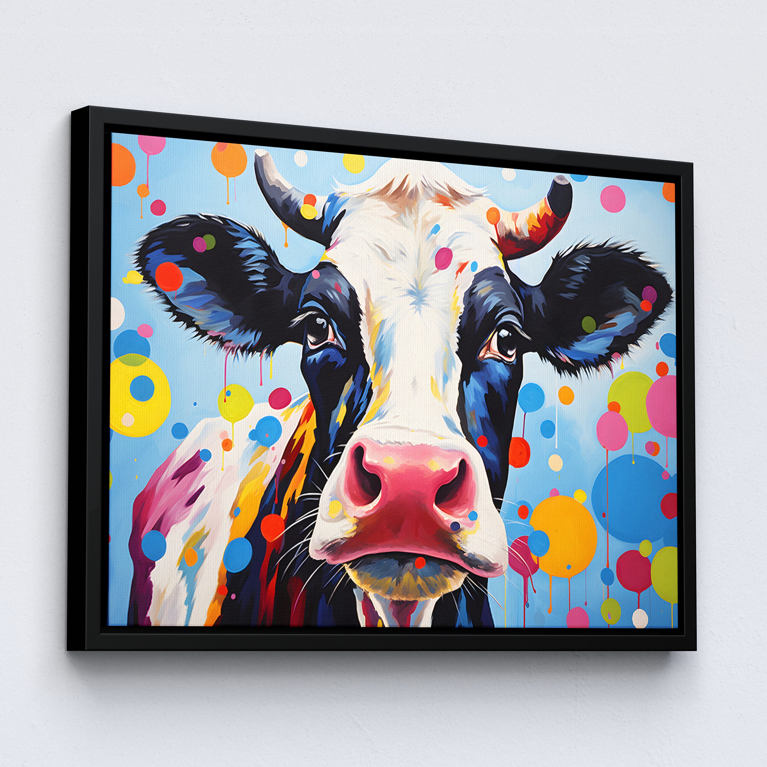 Colorful Cow Wild Animal Abstract Oil Painting Paint Splatter