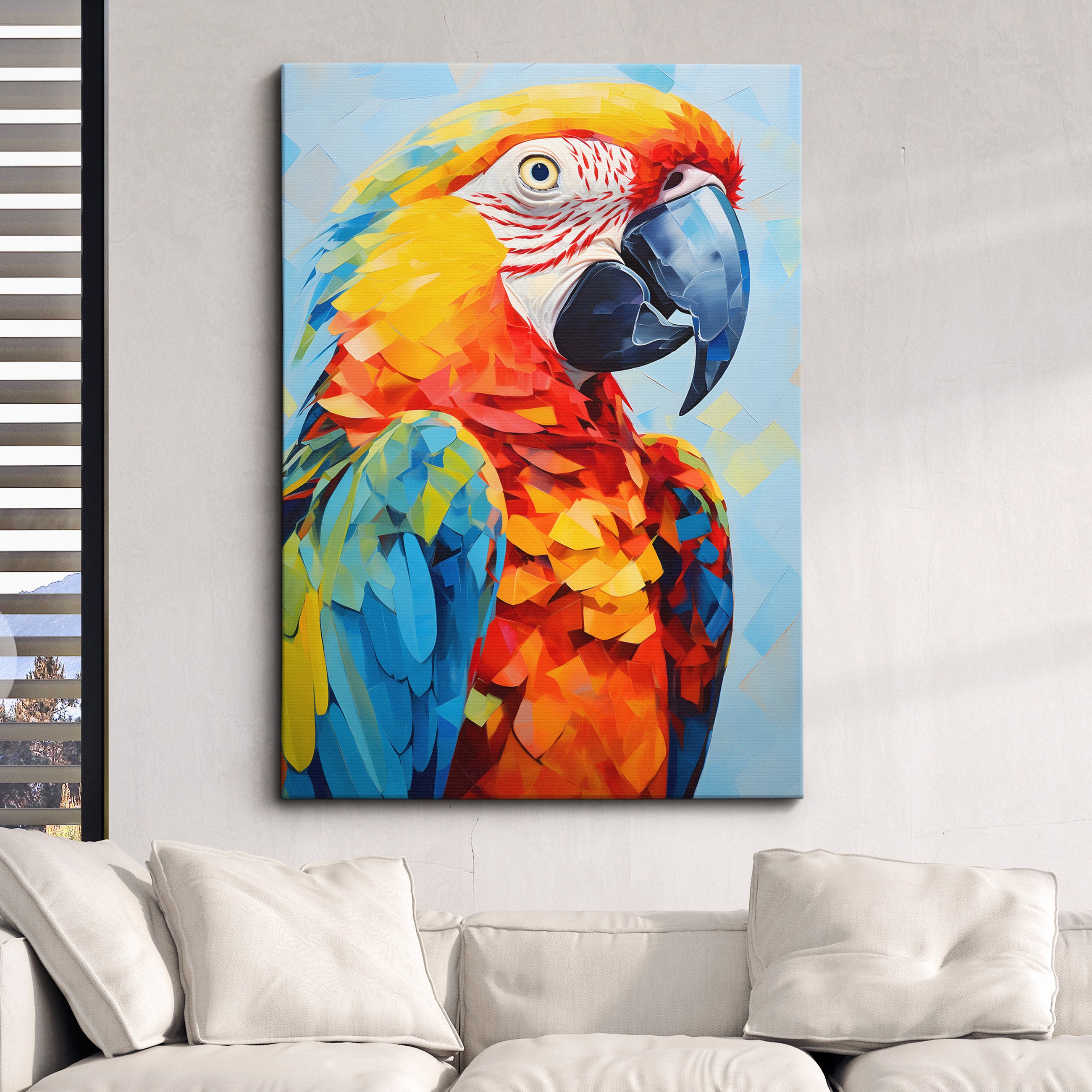 Colorful Parrot Animal Abstract Oil Painting Splatter Style Wall