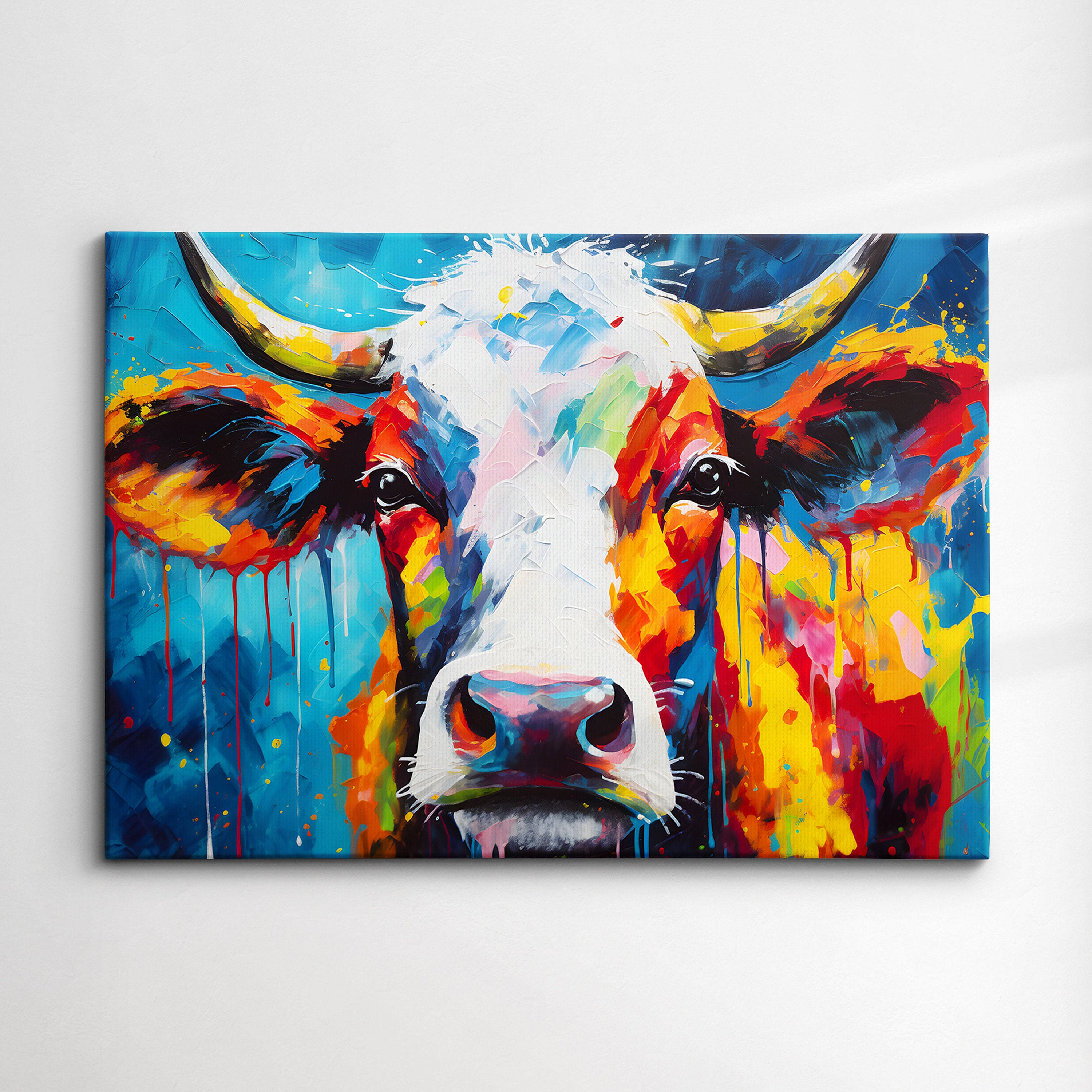 Colorful Cow Wild Animal Abstract Oil Painting Paint Splatter