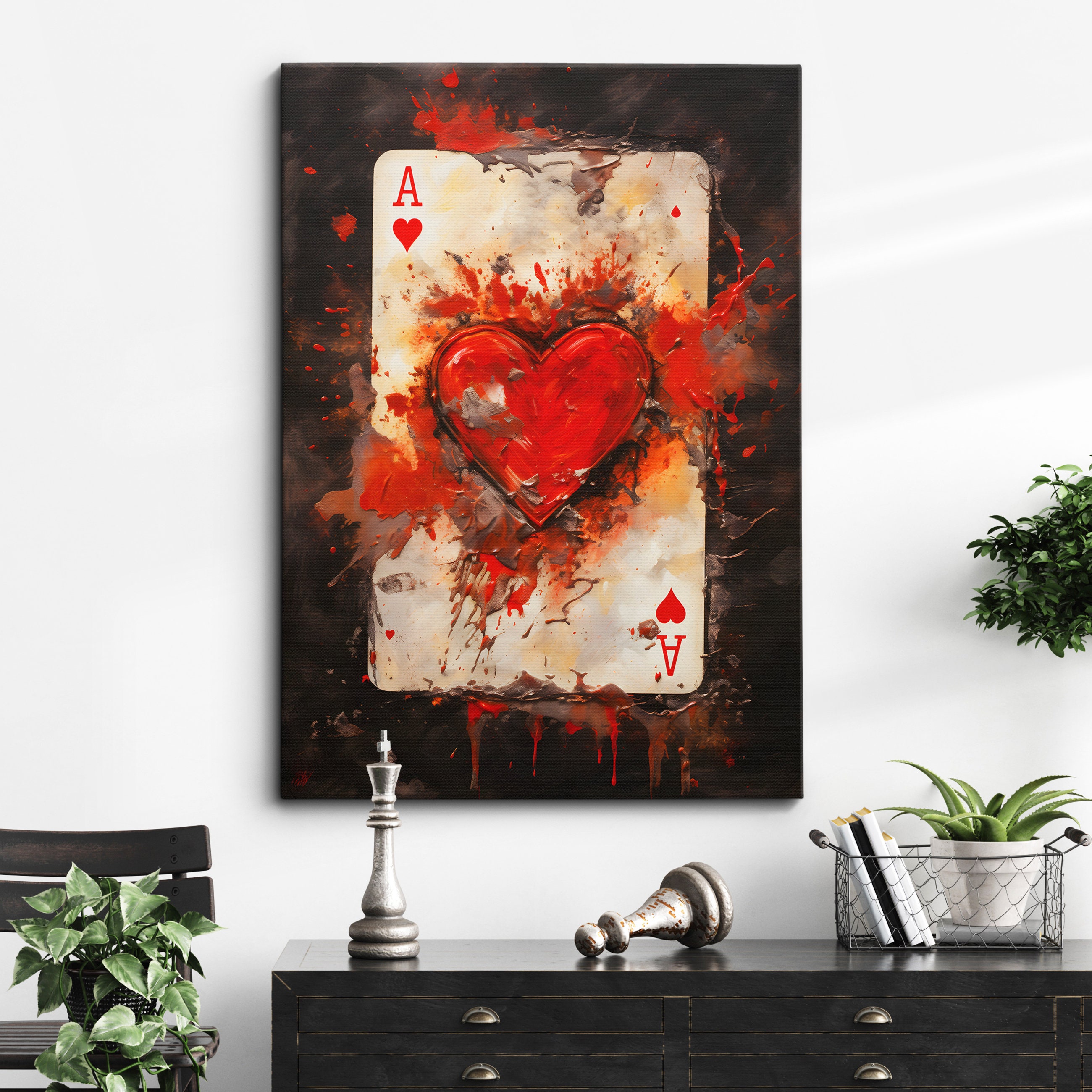 Ace of Hearts Playing Card Poker Games Abstract Oil Painting Wall