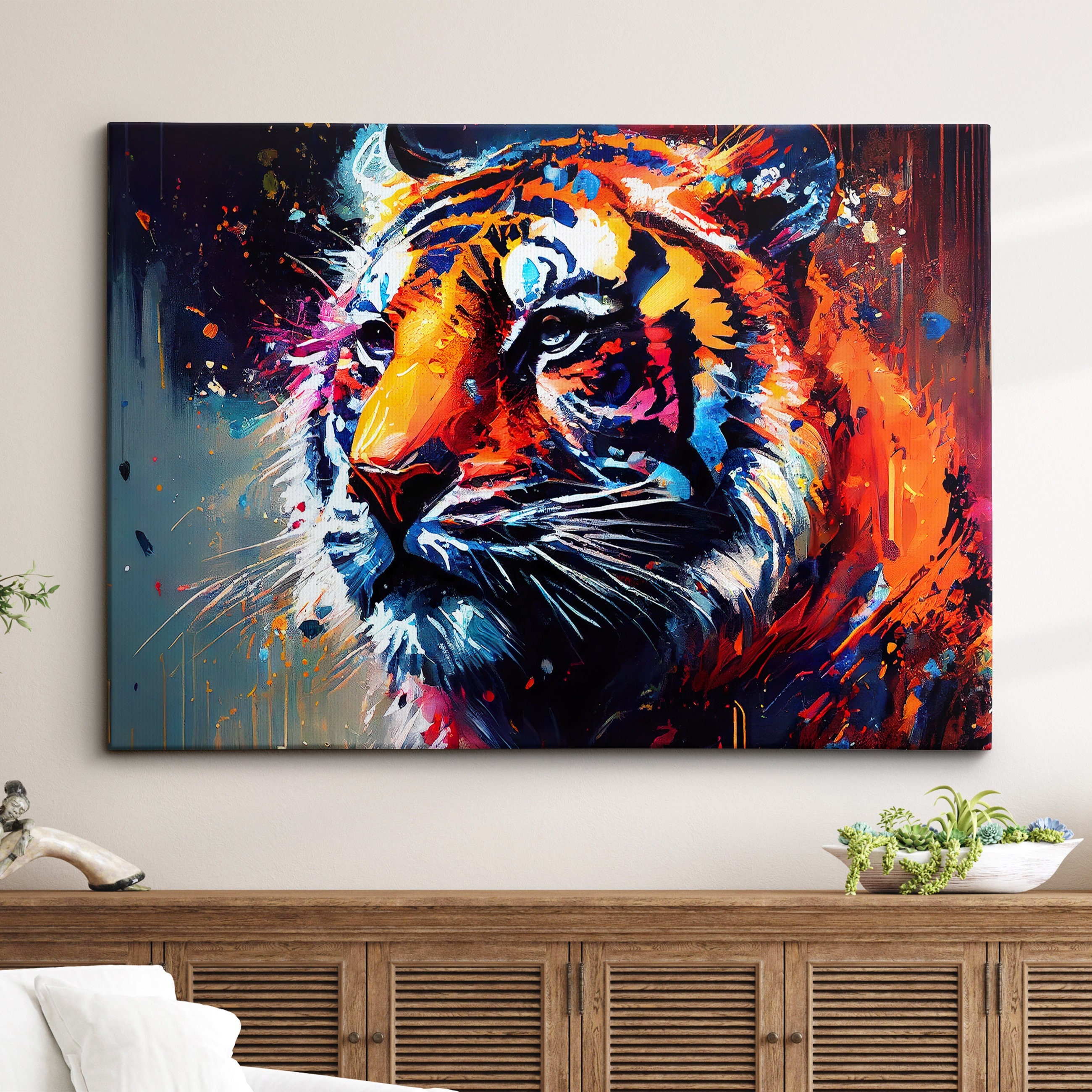 Tiger Head Animal Abstract Modern Jungle Wild Oil Painting