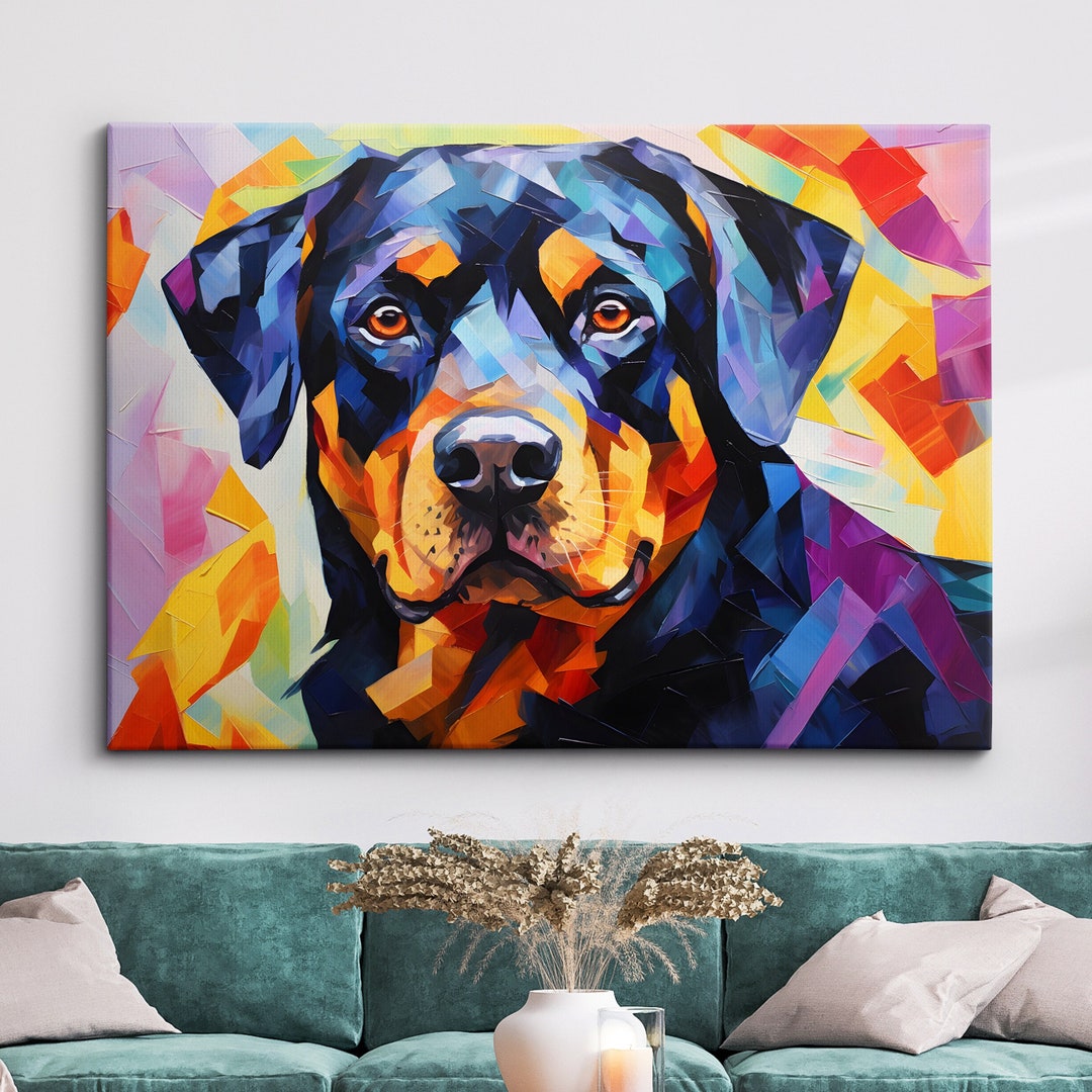 Rottweiler Fun Animal Dog Pet Lover Abstract Oil Painting Wall Art ...