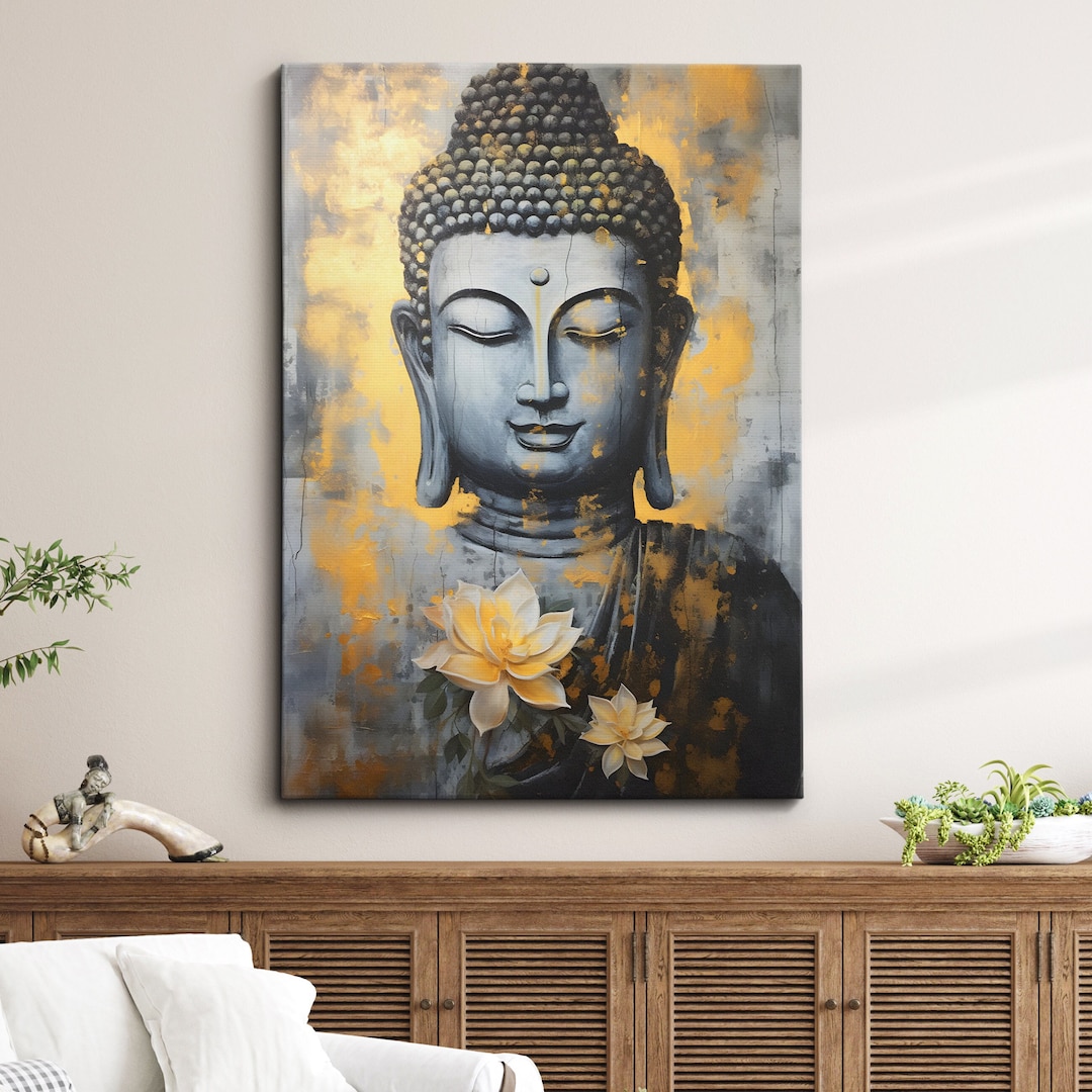 Buddha Art Gold Style Oil Painting | Buddhism Asia Spiritual Wall Art ...