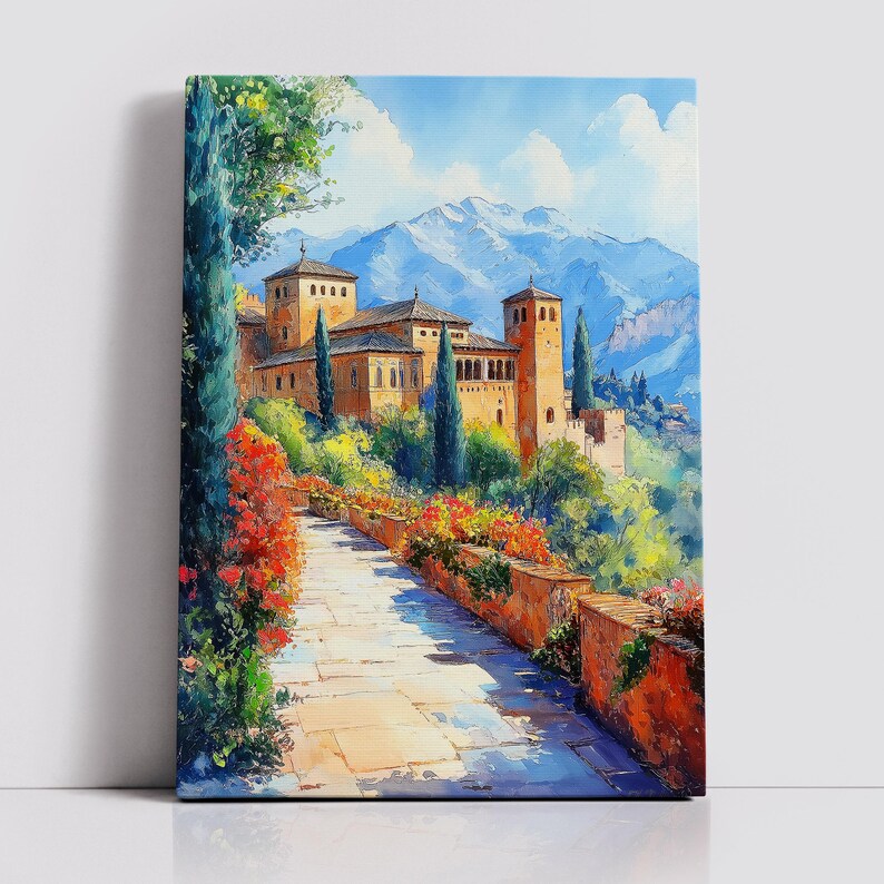 The Alhambra Spain Abstract Painting Palette Knife Strokes Style Wall
