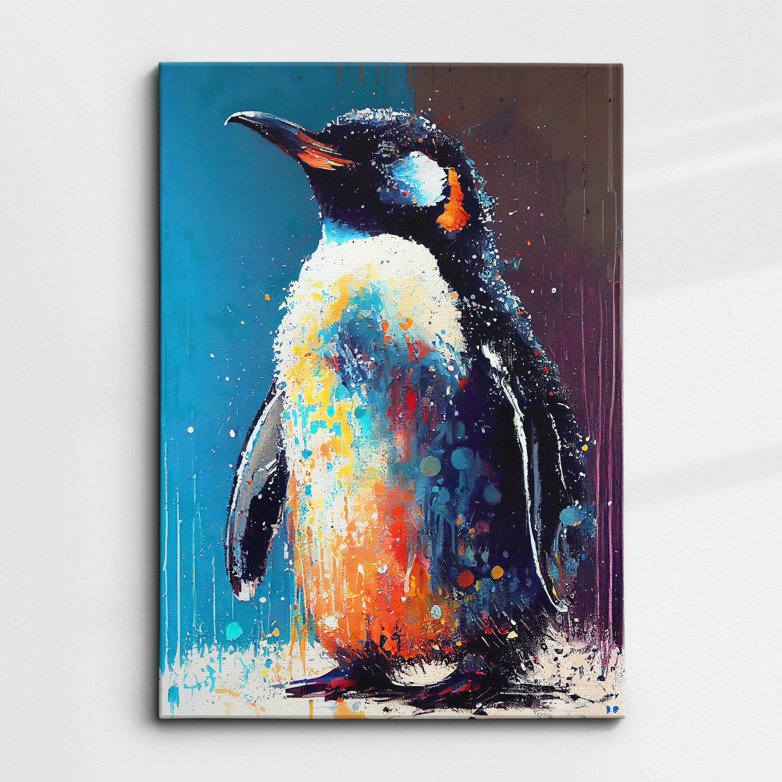 Beautiful Penguin Abstract Bird Animal Sea Oil Painting Splatter
