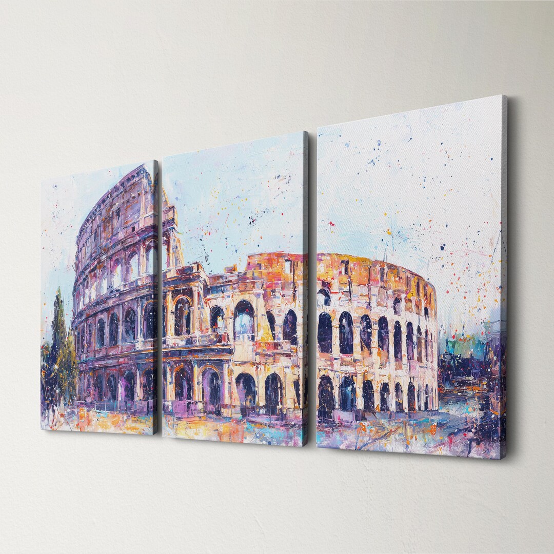 Colosseum Wall Art, Rome Landmark Canvas Print, Colourful Italy Travel ...