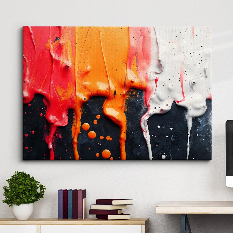 Colorful Paint Drip Abstract Oil Painting Splatter Style Wall Art