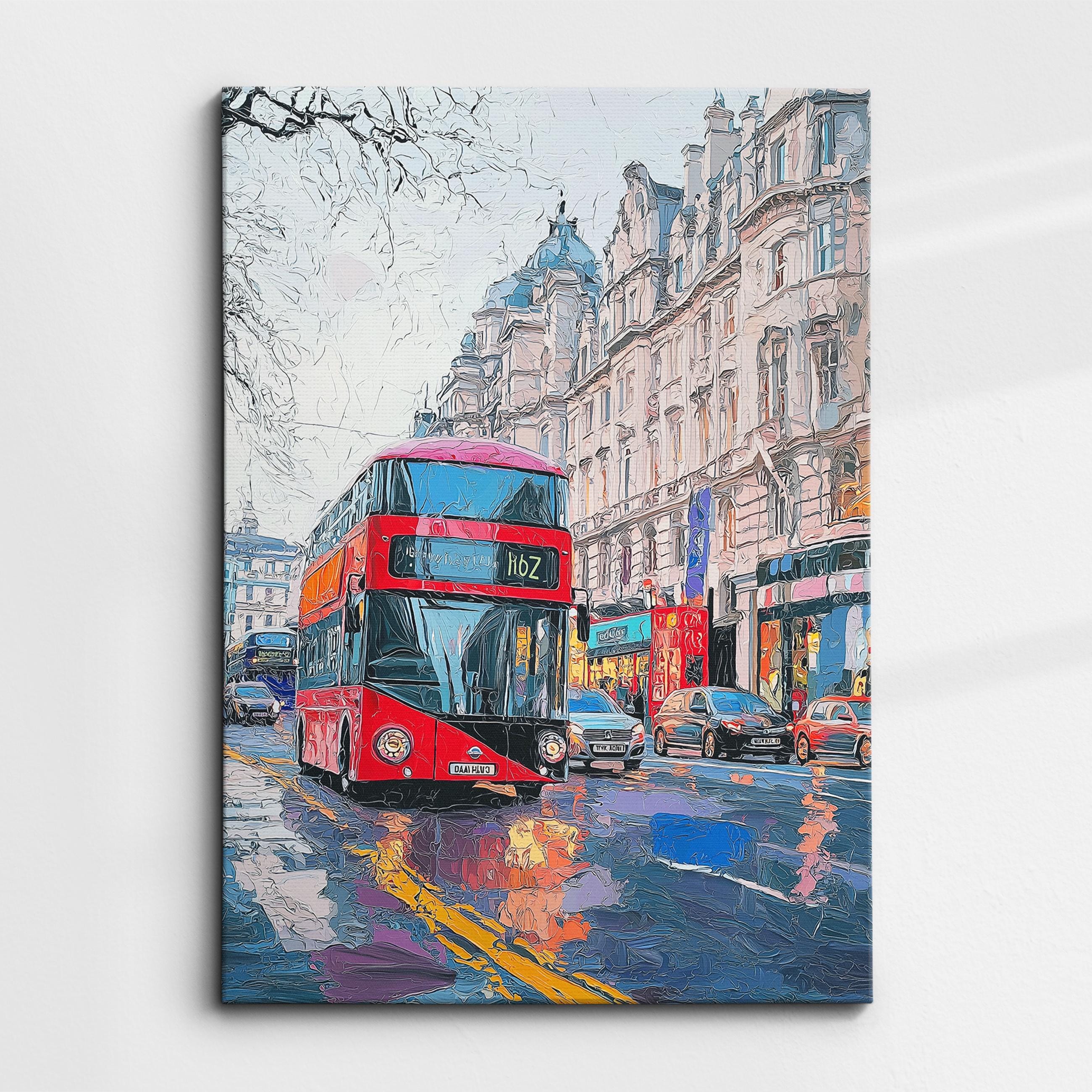 London Oxford Street Red Bus Oil Painting Palette Knife Style