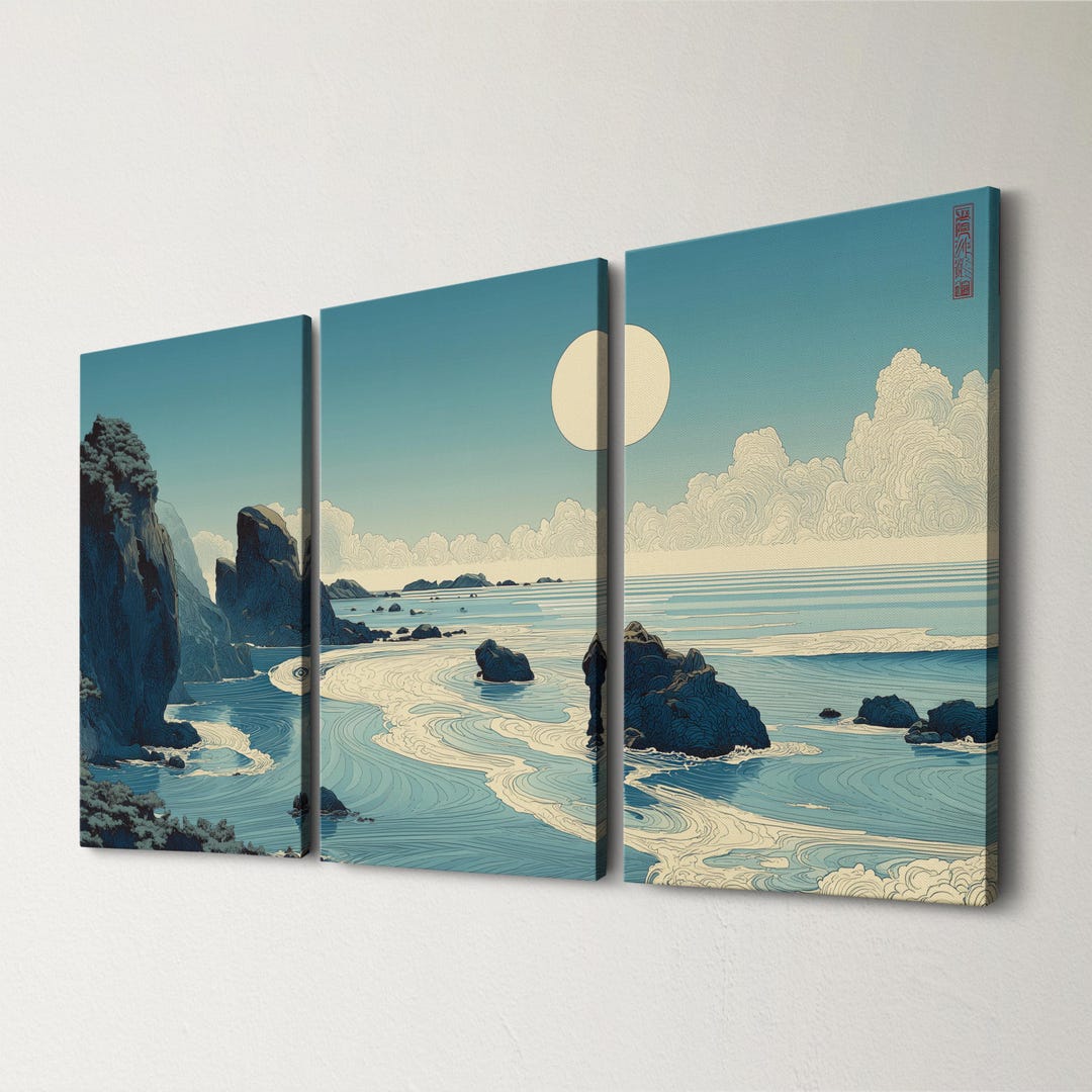 Large Seascape Wall Art Set, Ocean Painting Triptych, Coastal Decor ...