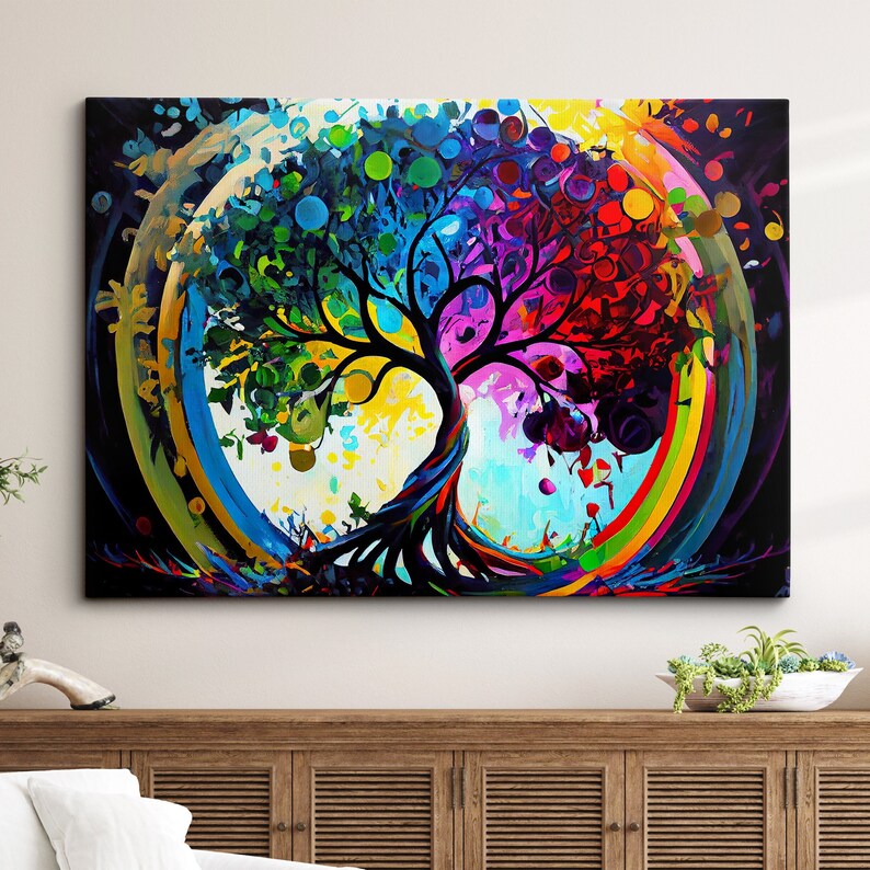 Tree of Life Landscape Sacred Tree Abstract Oil Painting Wall Art