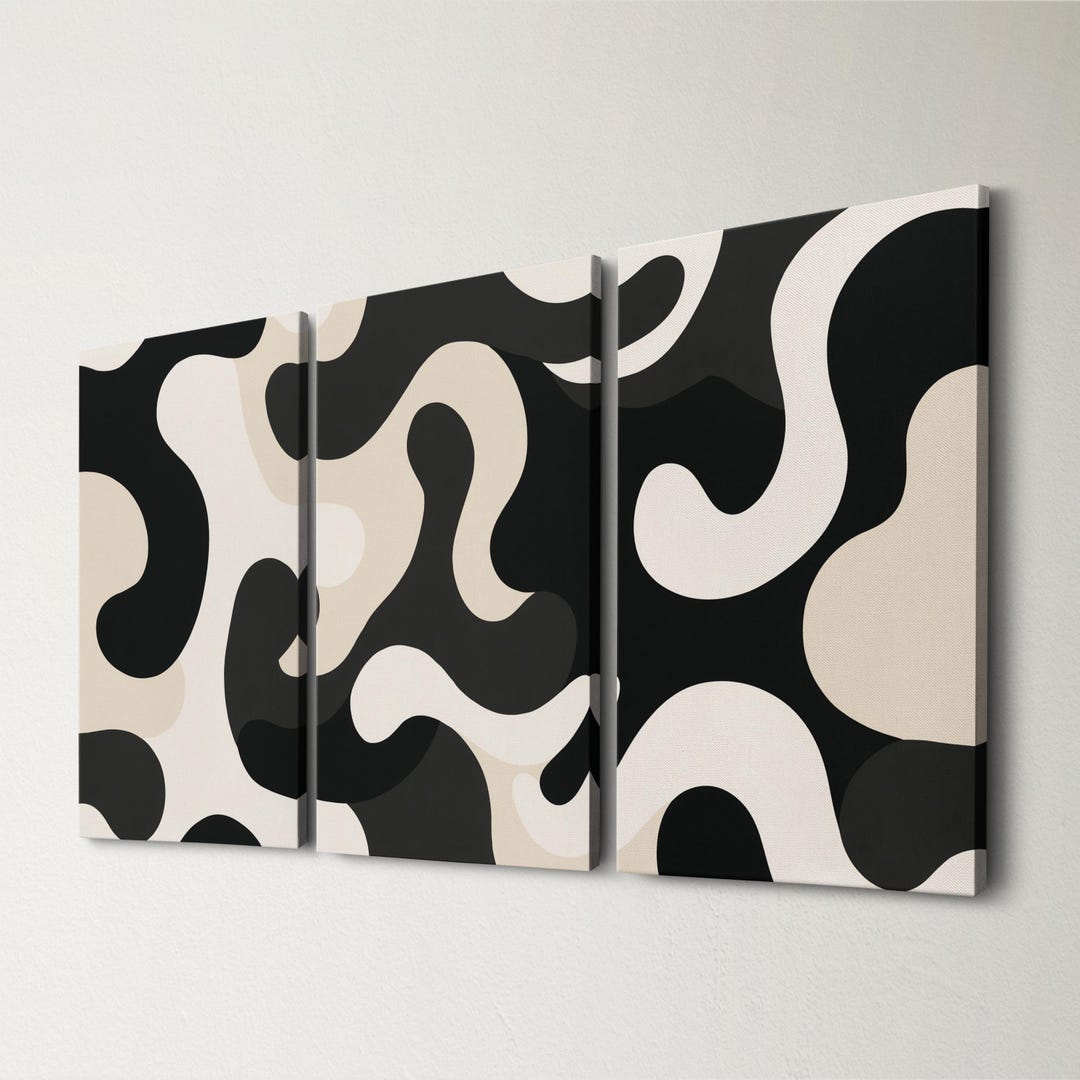Abstract Black and White Wall Art Set, Modern Geometric Canvas Prints ...