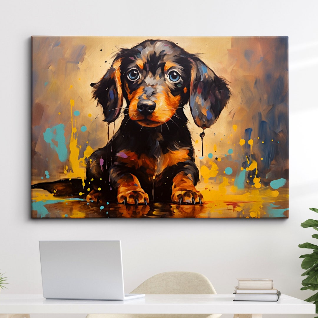 Miniature Dachshund Abstract Dog Pet Abstract Modern Painting Wall Art, Framed Canvas Poster ...