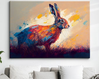 Bunny Rabbit Abstract Hare Animal Oil Painting Rainbow Pet