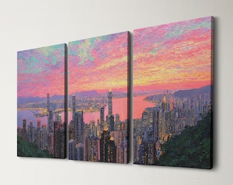 Hong Kong City Oil Painting Canvas Fine Art Original Woll Art