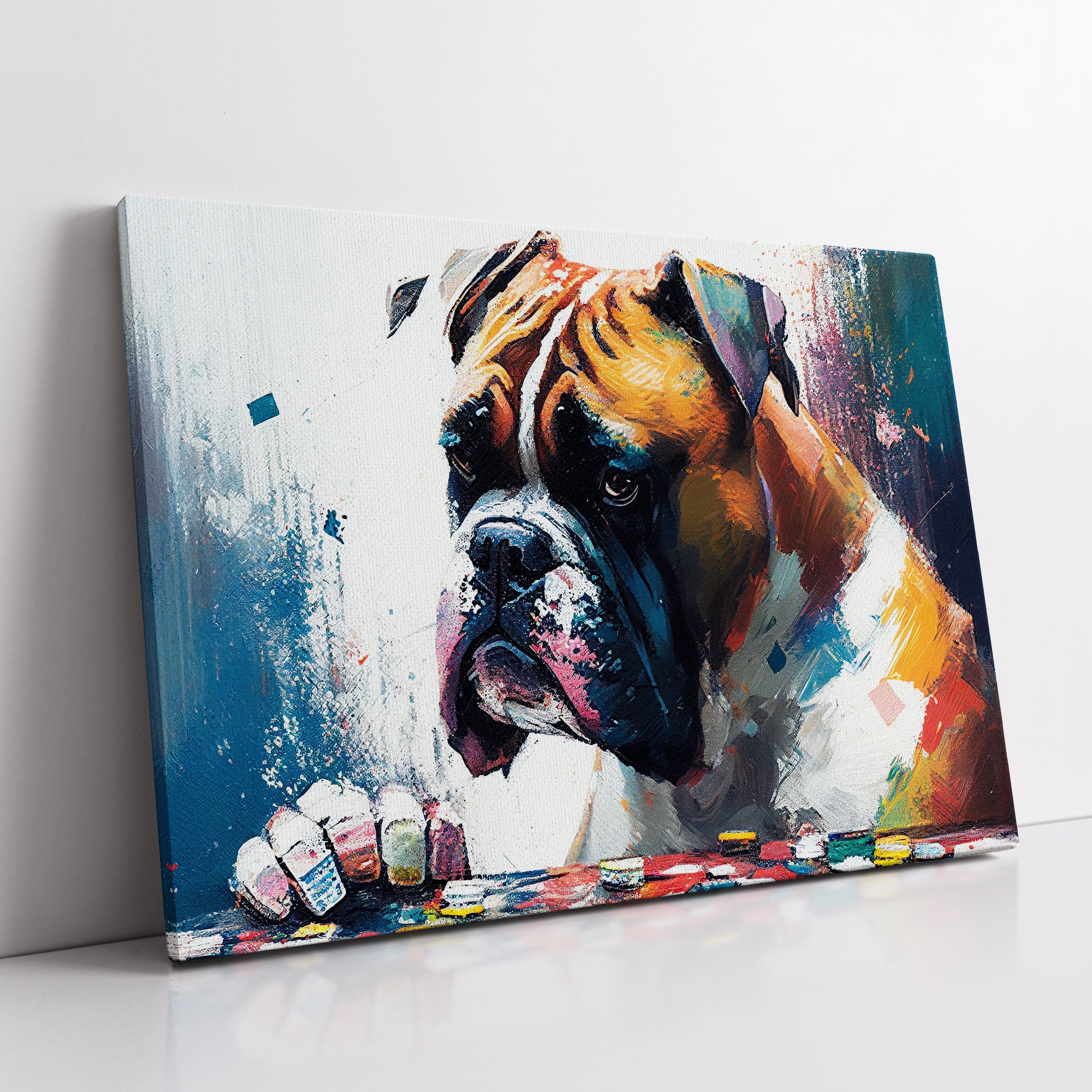 BOXER 油絵アート Boxer Playing Poker Dog Pet Abstract Modern Painting Wall Art