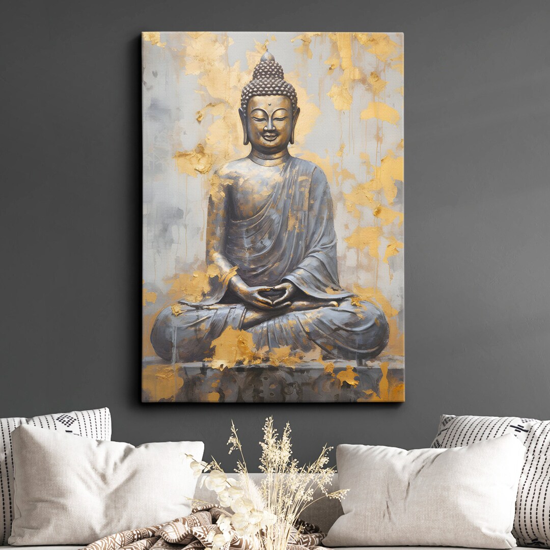 Buddha Art in Gold Style Oil Painting Buddhism Asia Spiritual Wall Art ...