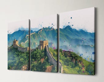 Great Wall of China 3 Panel Split Canvas Wall Art Historical Beijing Landmark Landscape Oil Painting Framed Canvas Home Decor Travel Gift
