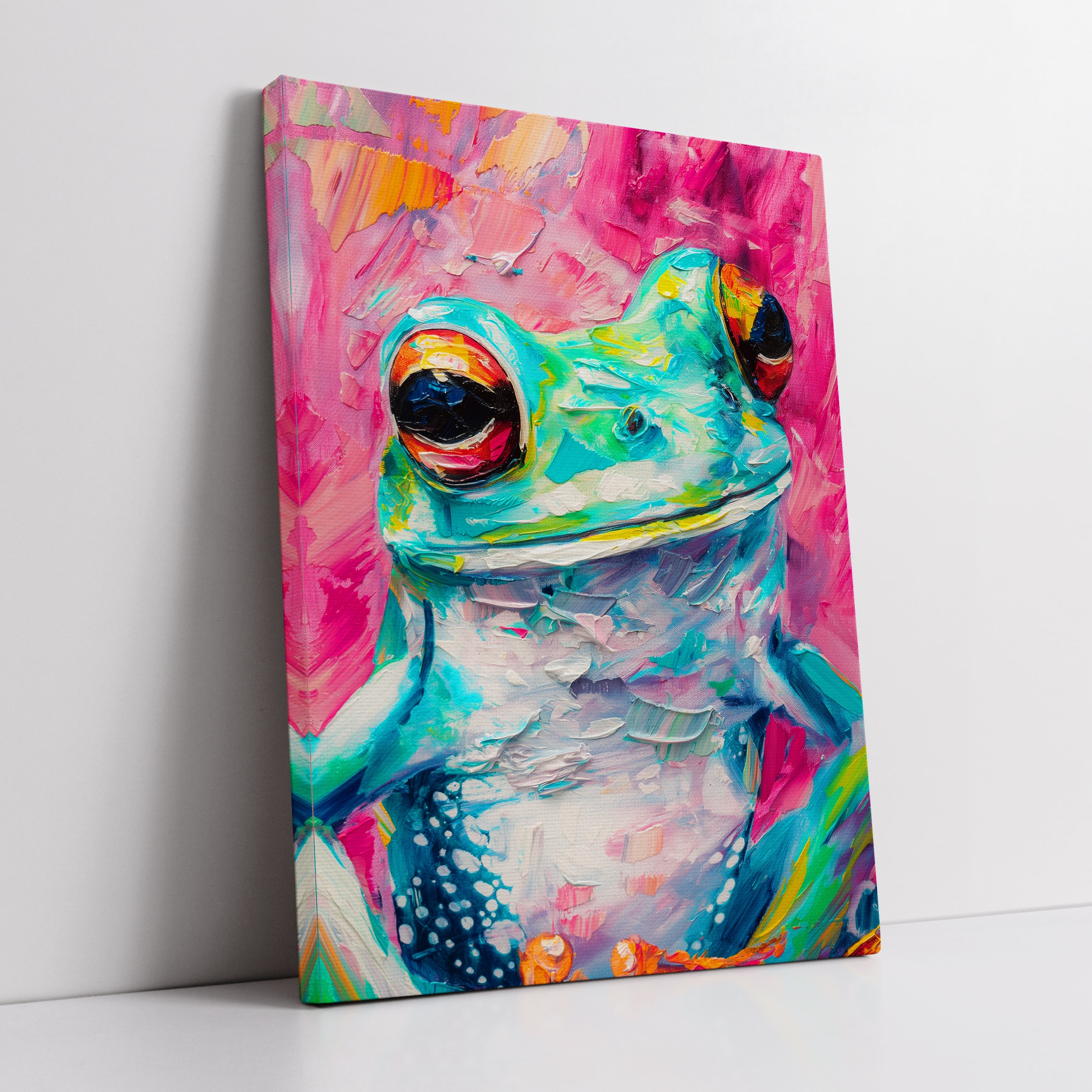 Colorful Frog Abstract Oil Painting Pop Art Style Wall Art Framed
