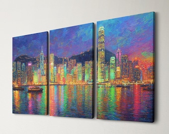 Hong Kong City Oil Painting Canvas Fine Art Original Woll Art