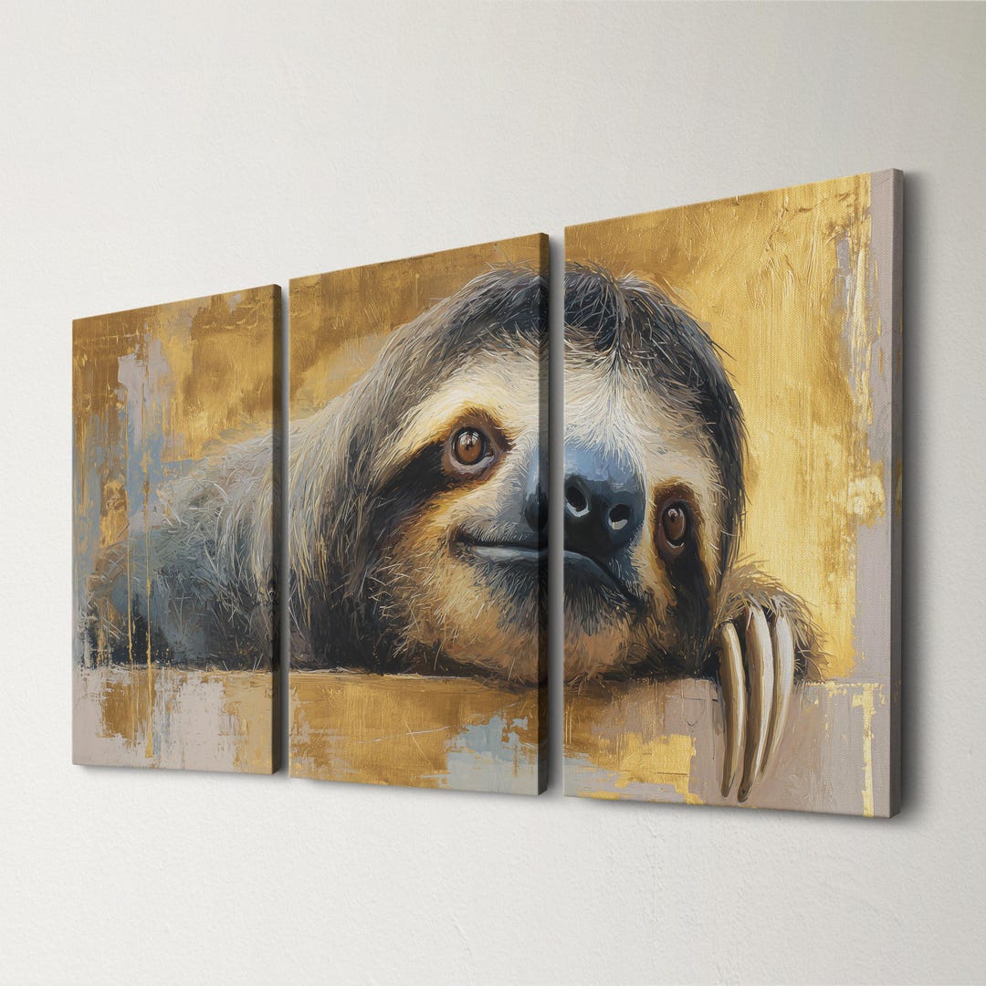 Pastel Sloth Canvas Art: Abstract Animal Painting 3 Panel Split - Etsy