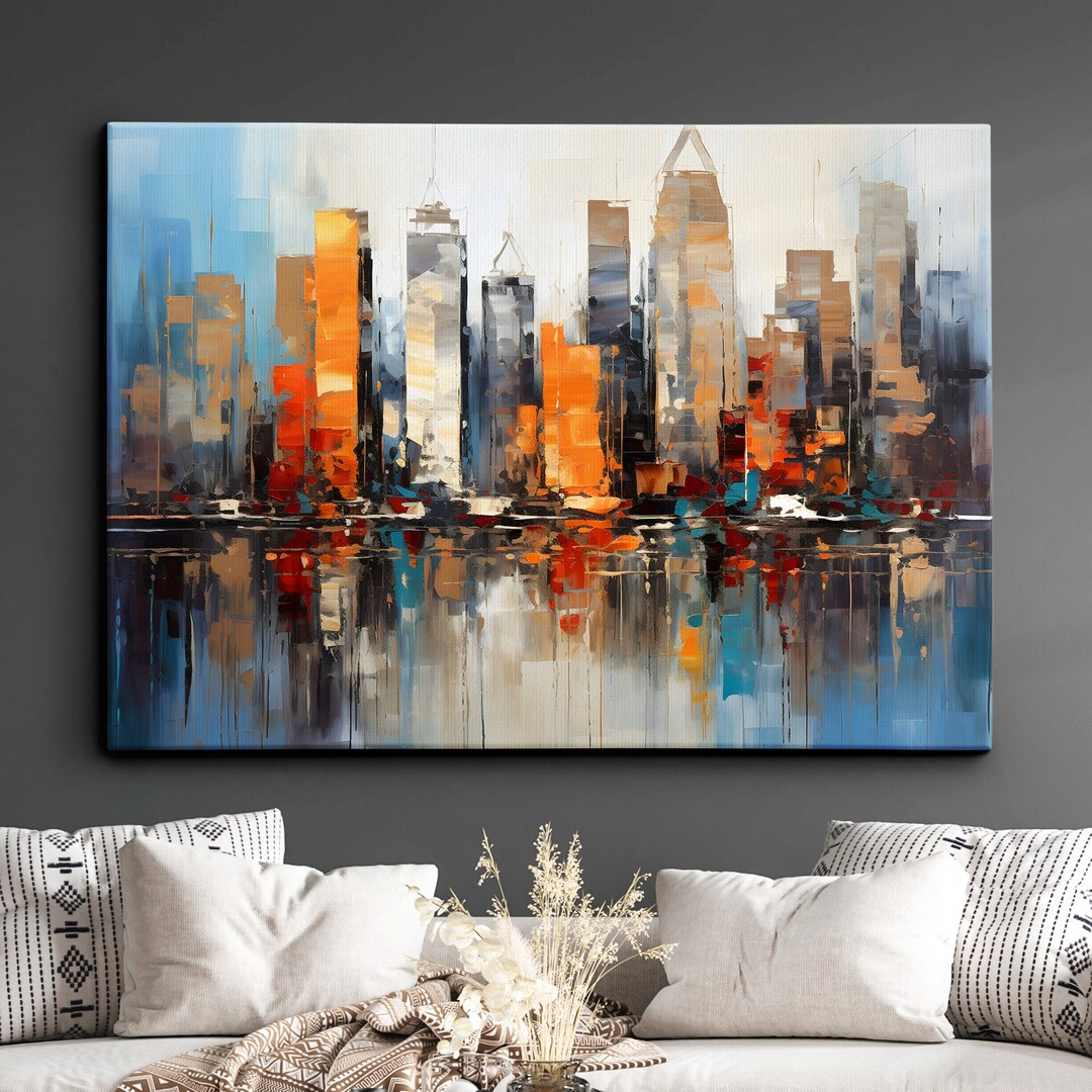 New York City Skyline Inspired Landmark Oil Painting Watercolor Wall ...