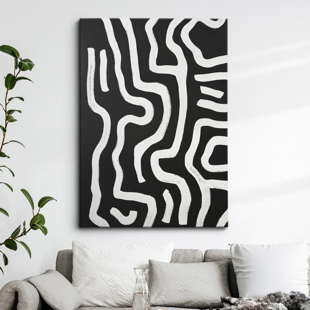 Modern Abstract Black & White Minimalist Geometric Oil Painting Wall ...