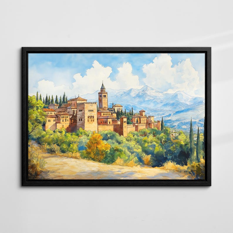 The Alhambra Spanish Landmark Abstract Oil Painting Wall Art, Framed