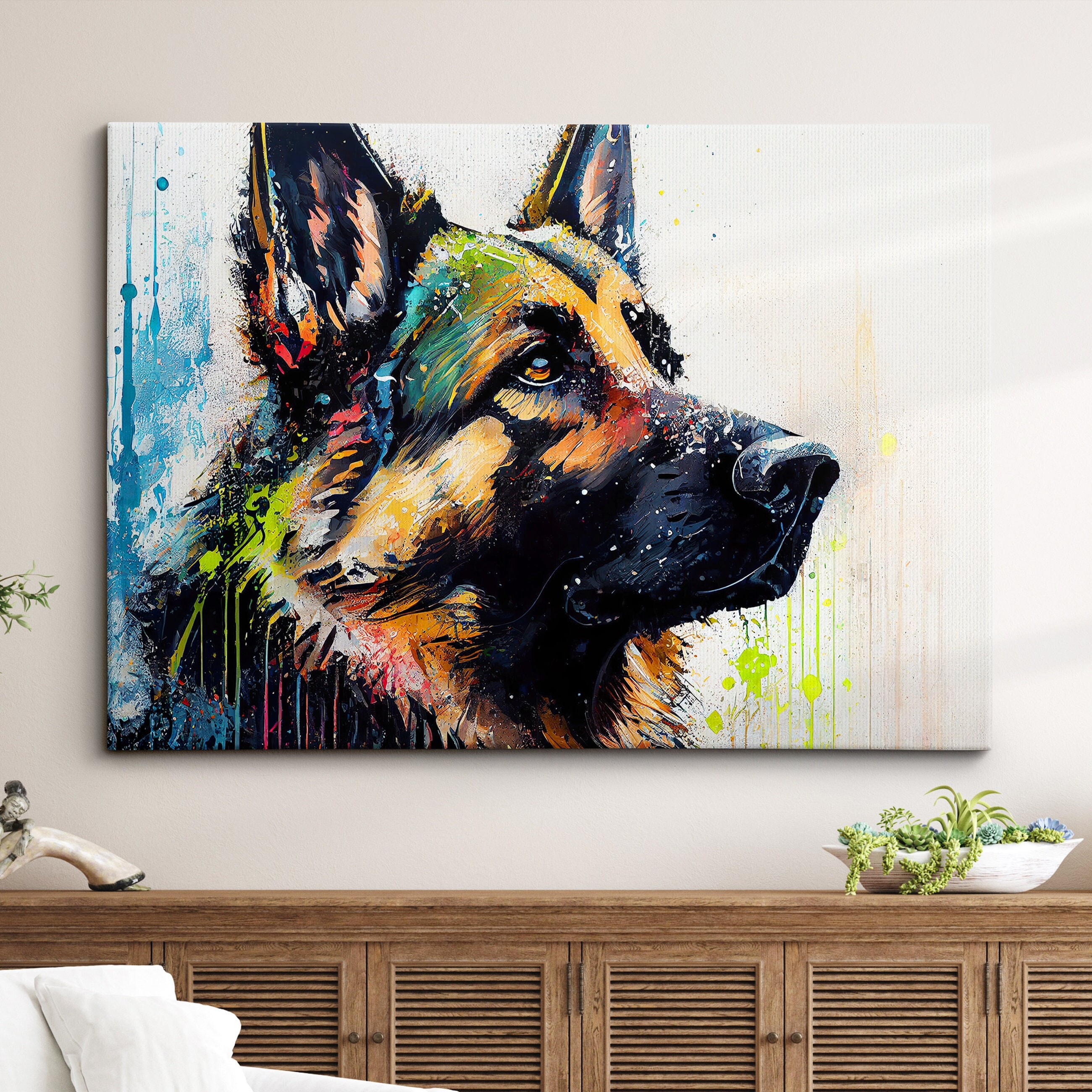 German Shepherd Abstract Dog Pet Animal Painting Splatter Wall Art