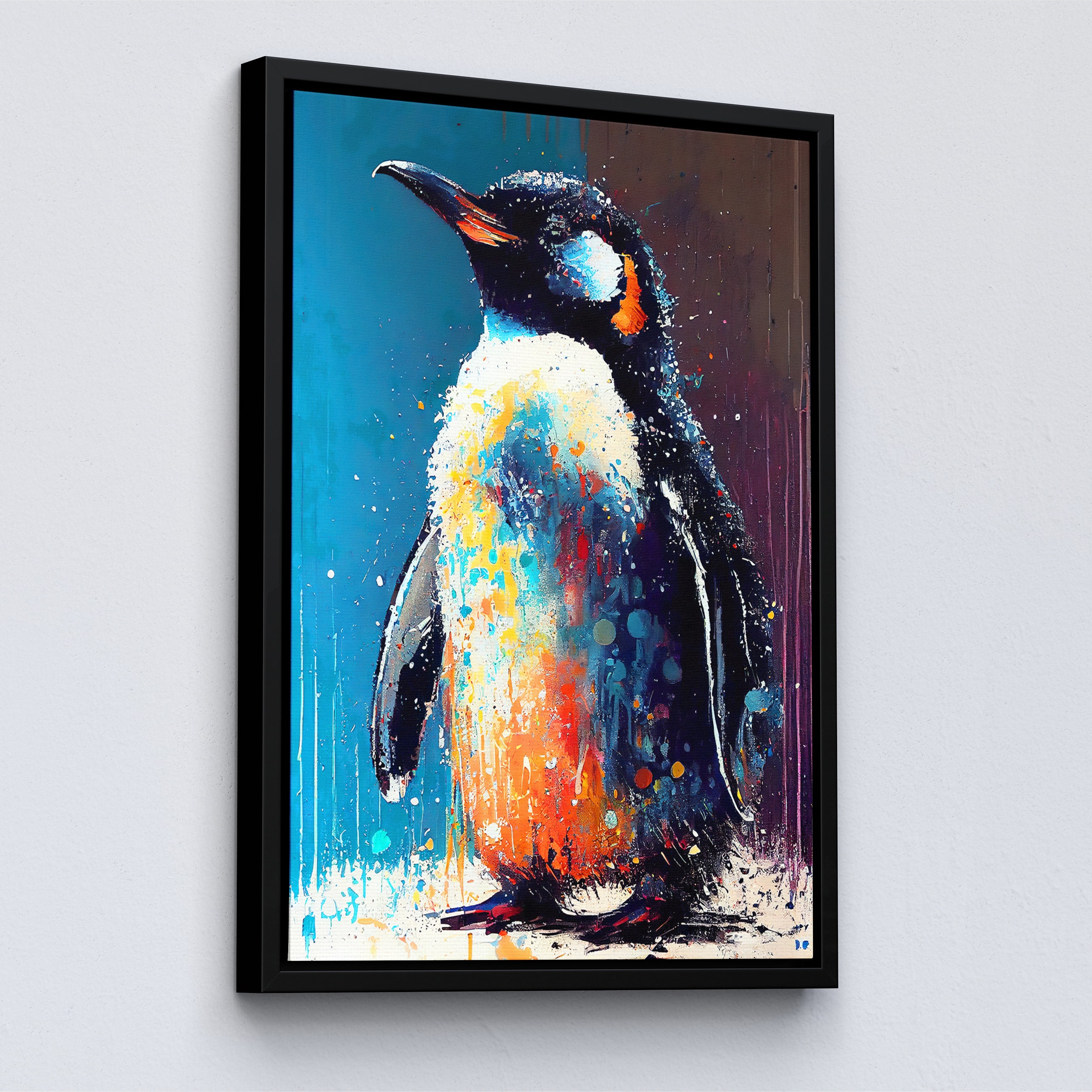 Beautiful Penguin Abstract Bird Animal Sea Oil Painting Splatter