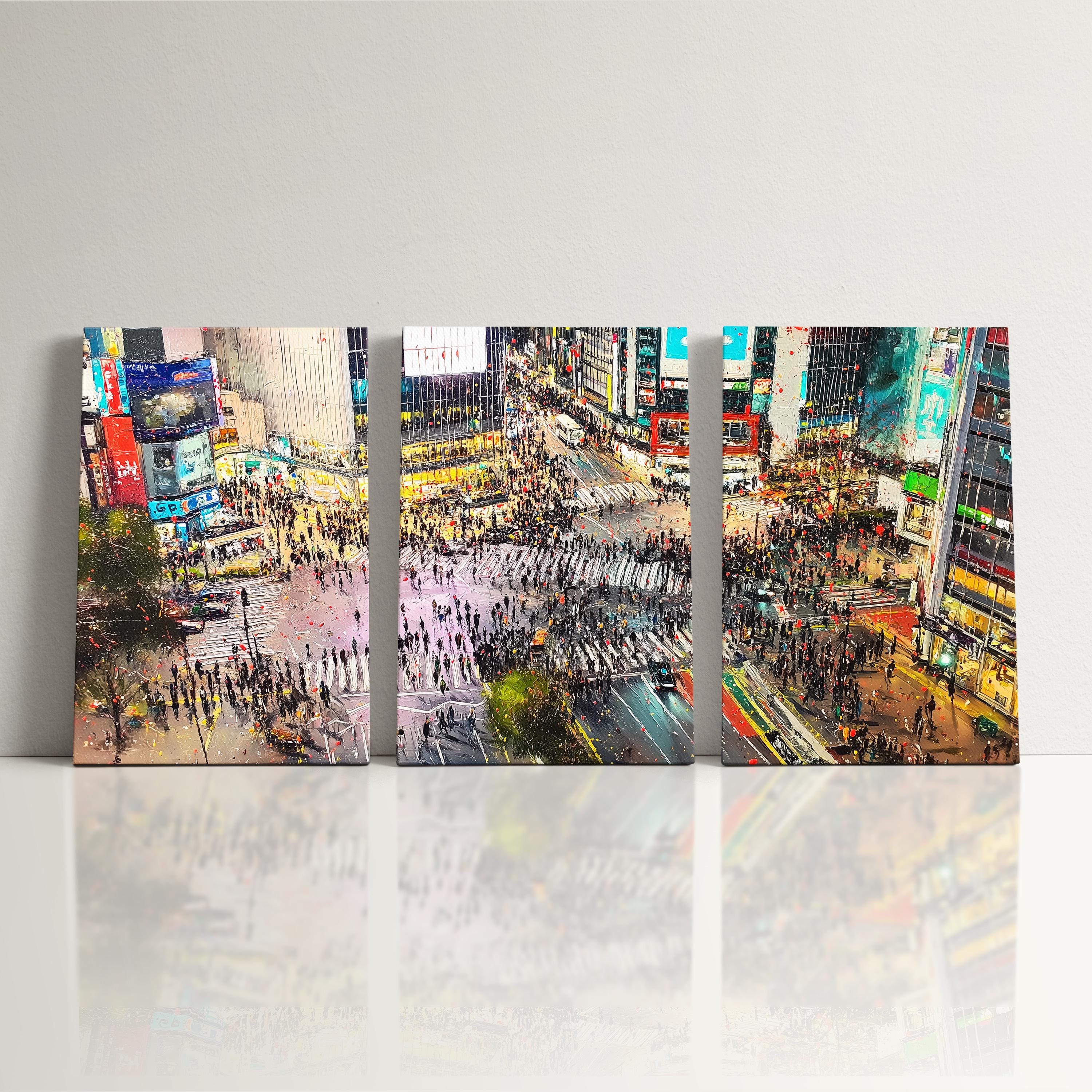 Tokyo Shibuya Crossing 3 Panel Split Canvas Wall Art Japan Urban