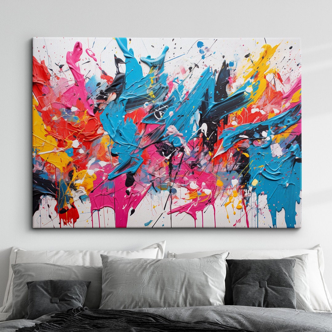 Colorful Paint Splash Abstract Oil Painting Splatter Style Wall Art ...