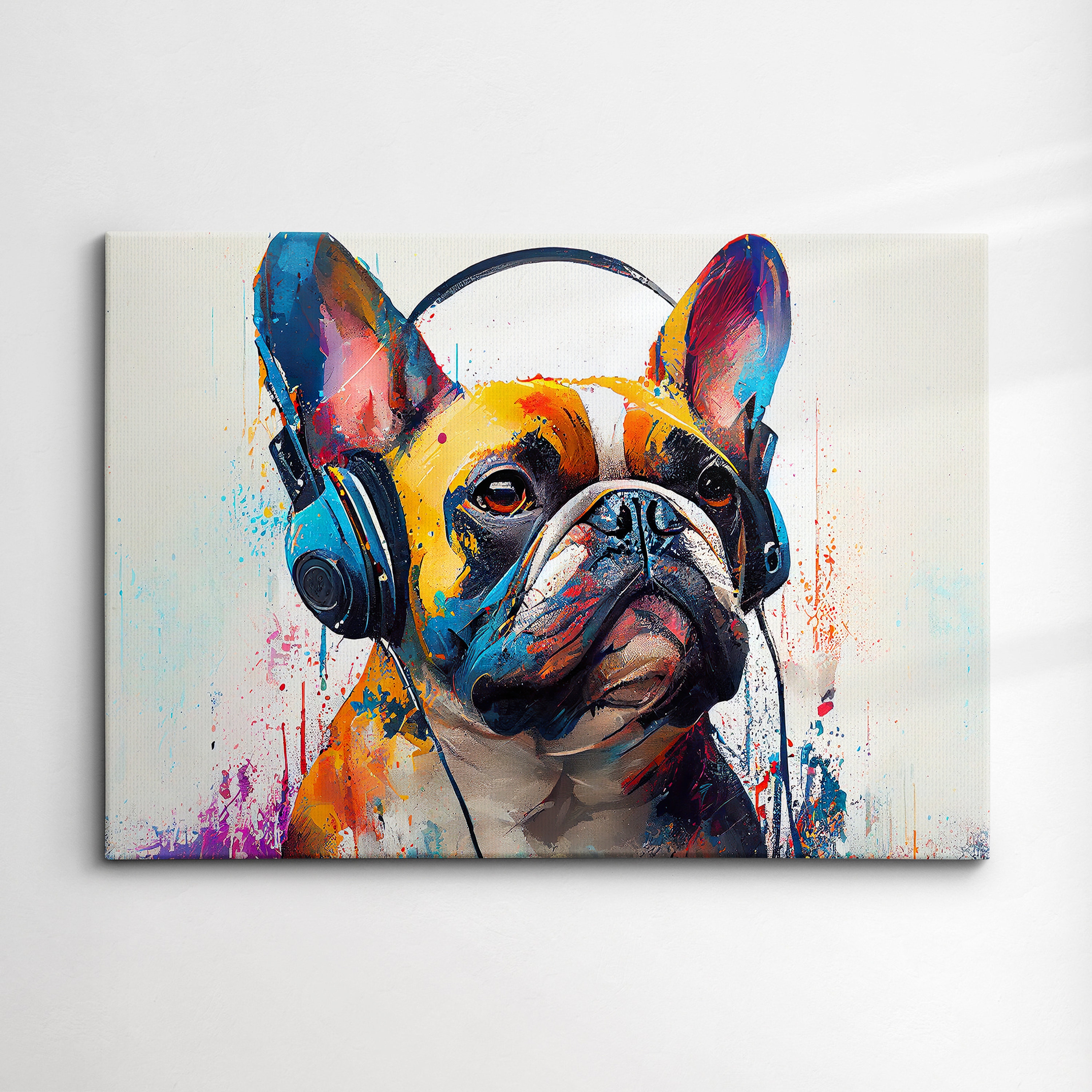 French Bulldog With Headphones Dog Pet Abstract Modern Painting