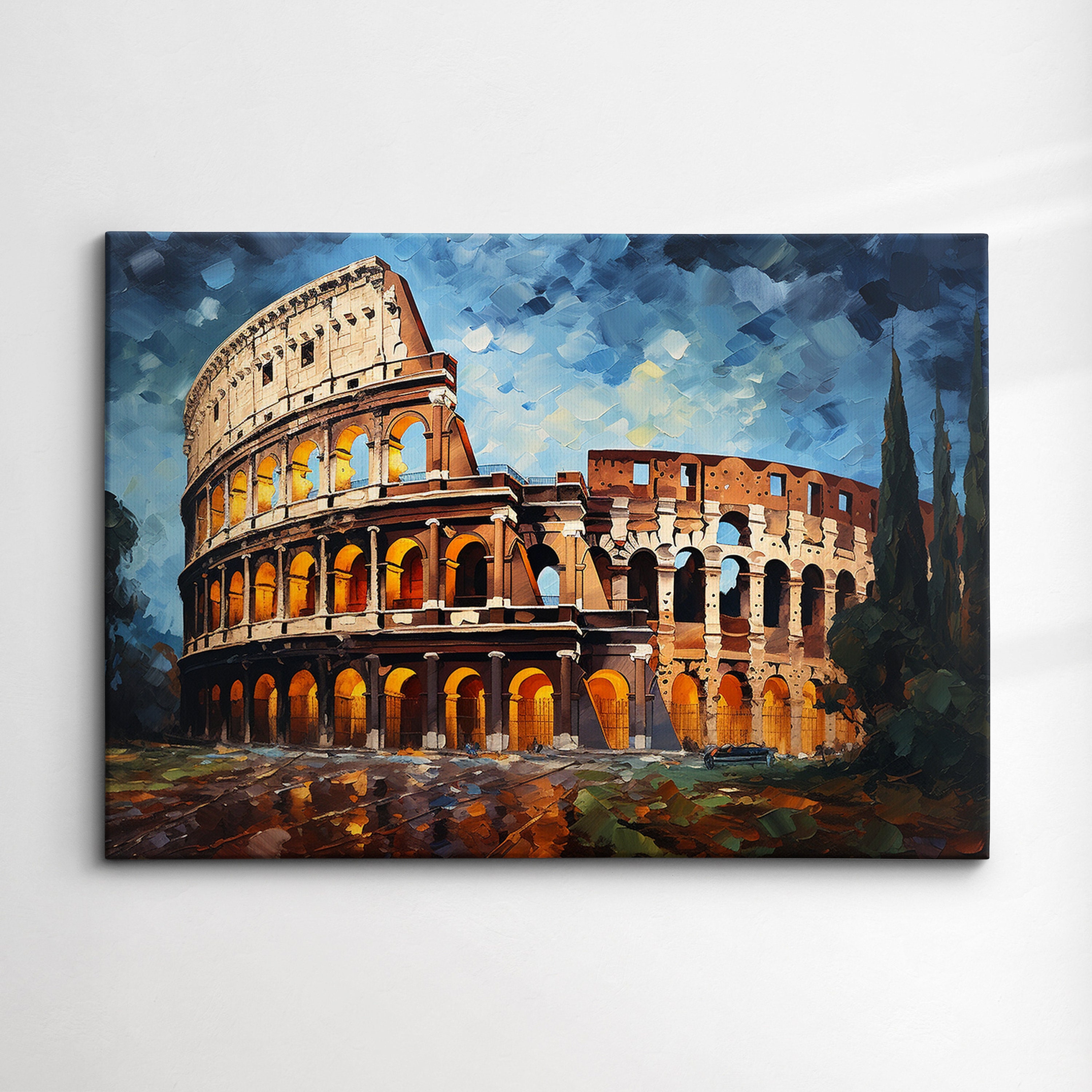 Stylized Rome Abstract The Colosseum of Rome Abstract Oil Painting Van Gogh Style Wall Art ...