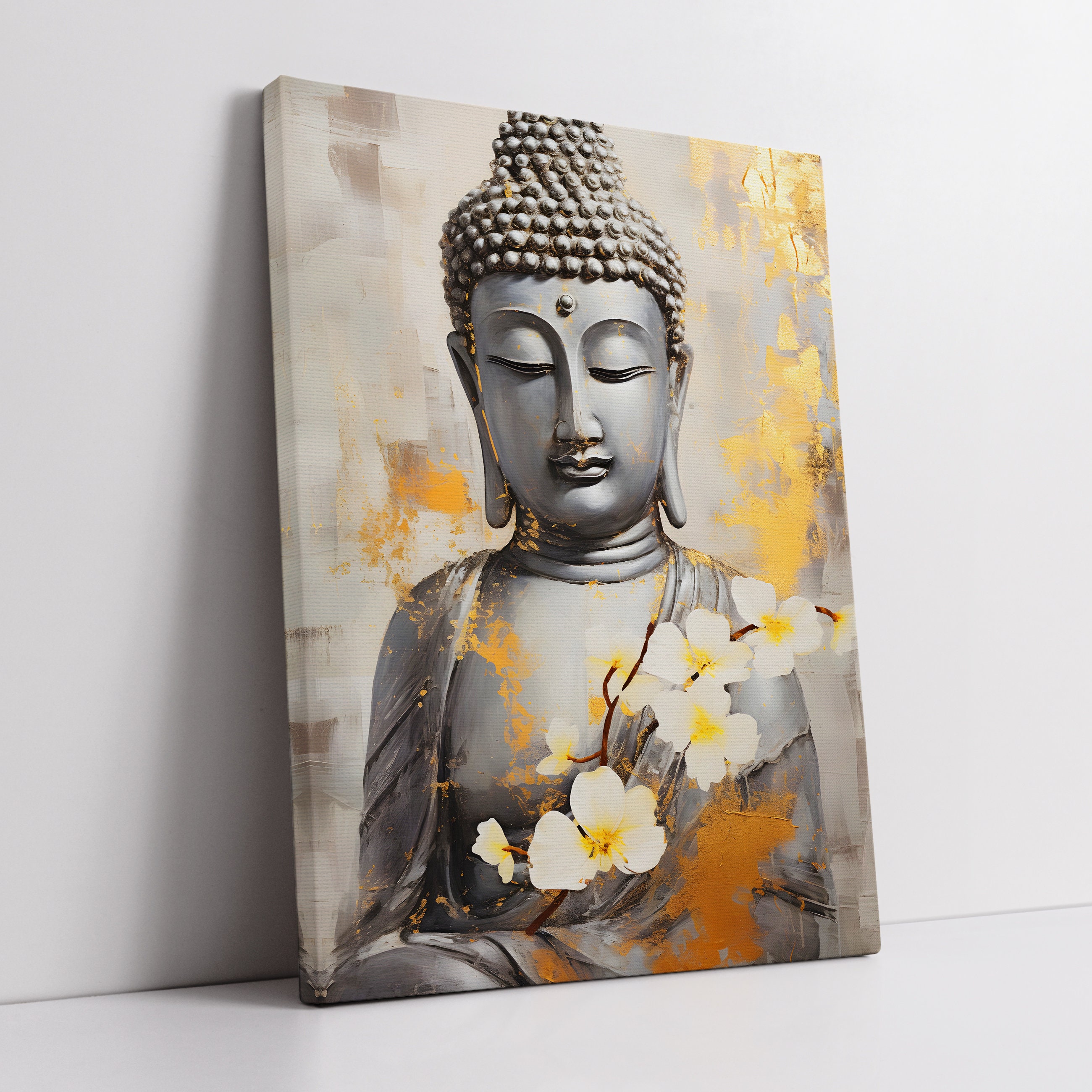 Buddha Art in Gold Style Oil Painting Buddhism Asia Spiritual Wall Art ...