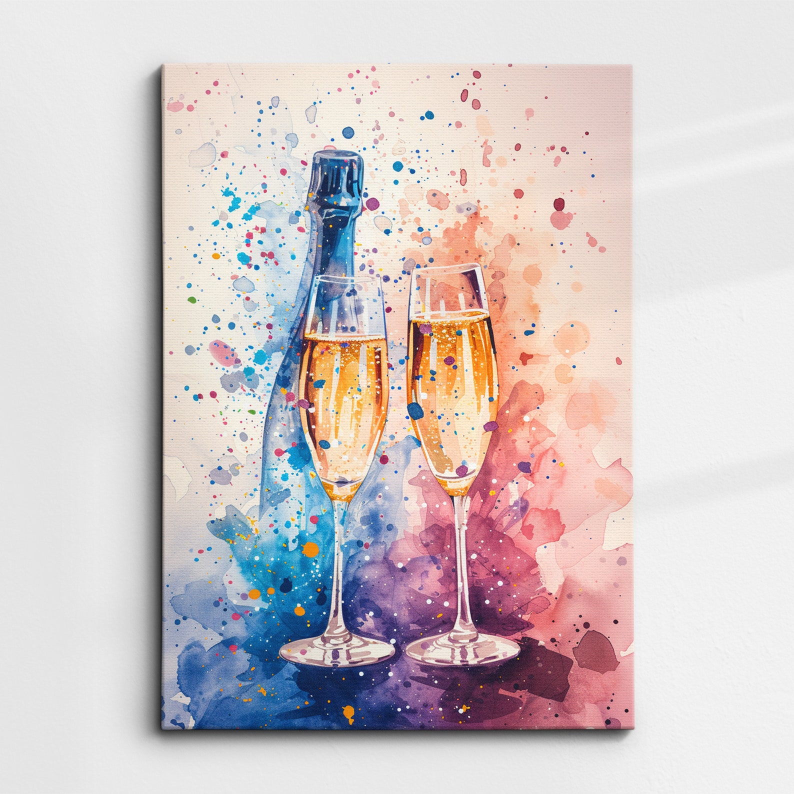 Champagne Bottle Toast Abstract Modern Oil Painting Colorful Wall Art ...