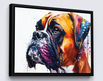 Boxer Abstract Dog Pet Animal Painting Splatter Wall Art, Framed