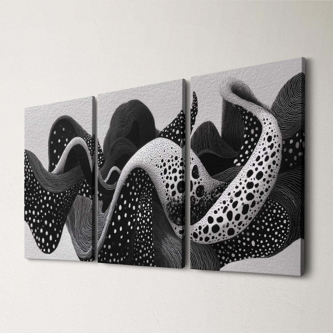 White and Black Abstract Wall Art Set of 3 Panels, Modern Triptych ...