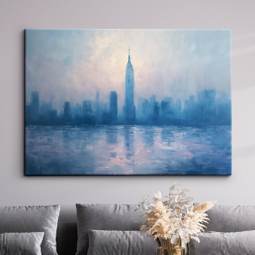 New York City Skyline Sunset America Landmark Oil Painting Style Wall ...