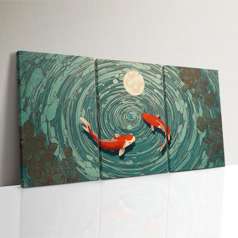 Koi Fish Wall Art Canvas Set | Modern Watercolor Fish Decor for Living ...